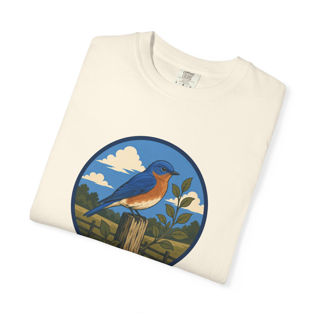 Eastern Bluebird Circle Tee — Vintage Birdwatching Graphic T-Shirt