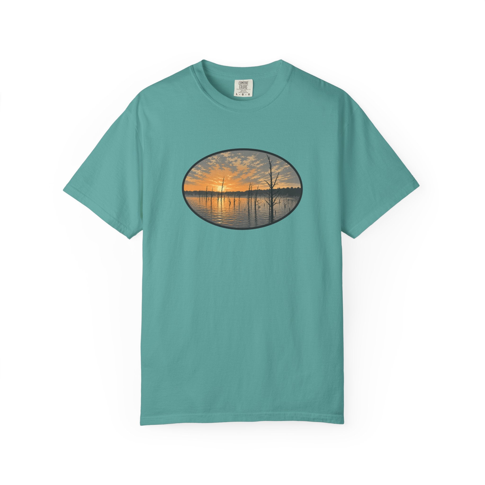 Sunrise Wooded Lake Oval T-Shirt