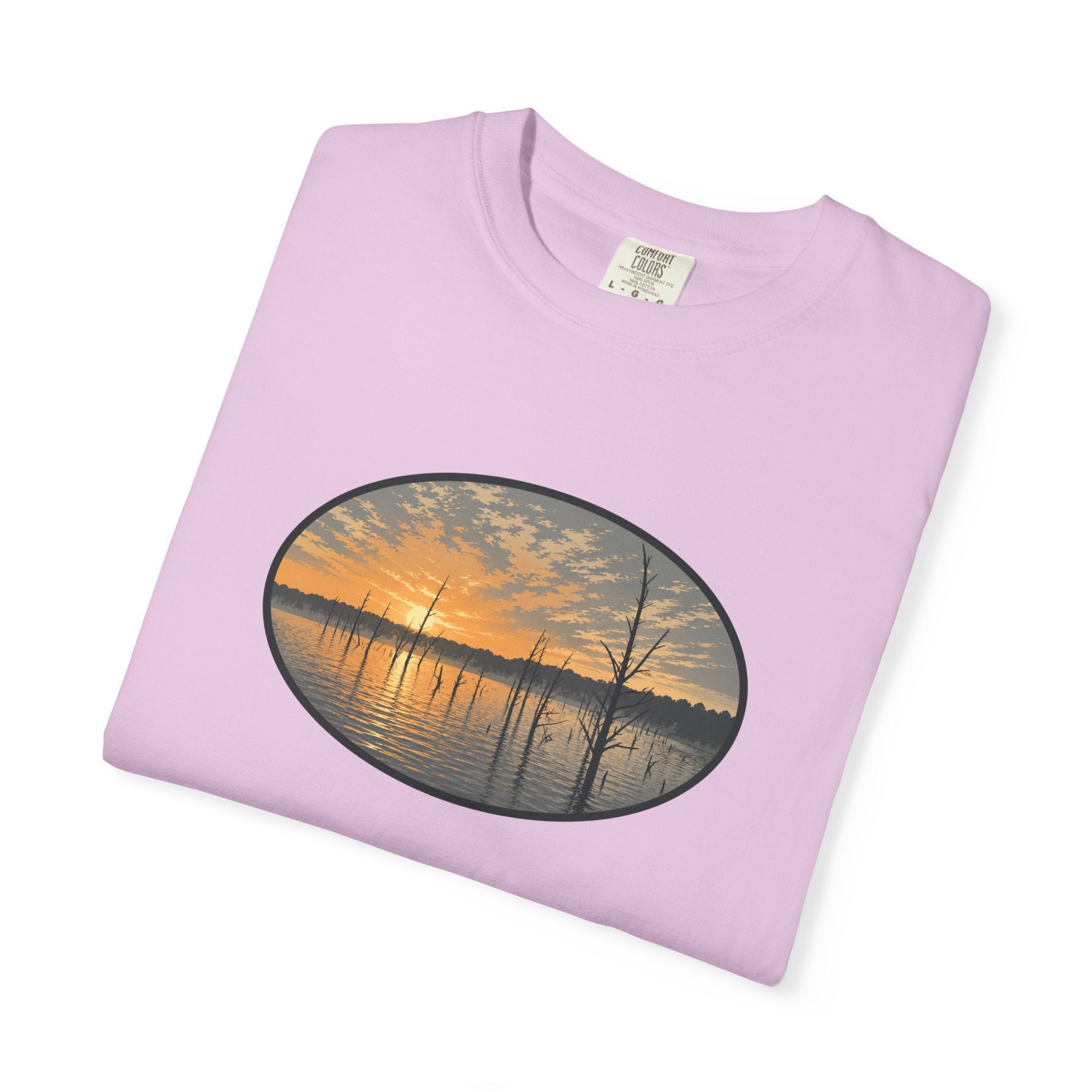 Sunrise Wooded Lake Oval T-Shirt