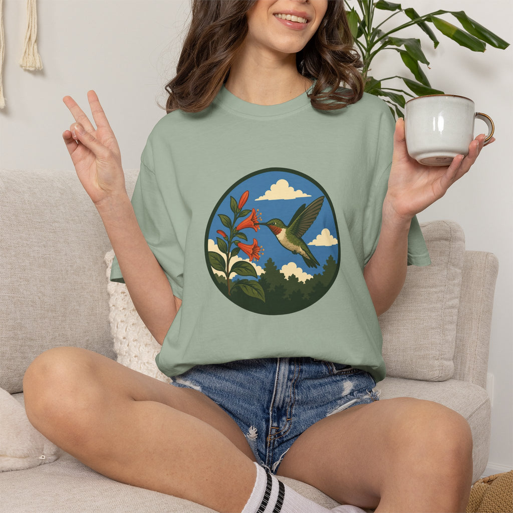 Hummingbird Circle Graphic T-Shirt — Floral Nature Tee