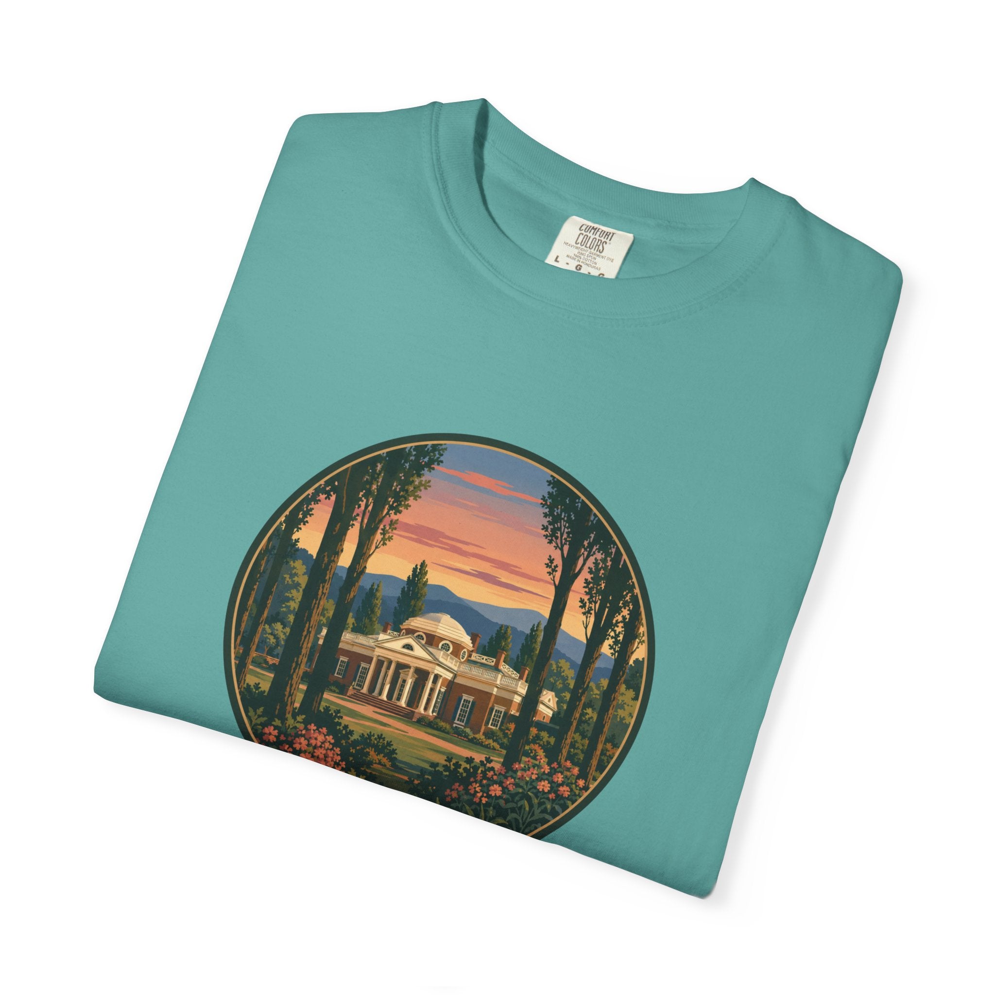 Thomas Jefferson Historic Home T-Shirt — Scenic Sunset Graphic Tee