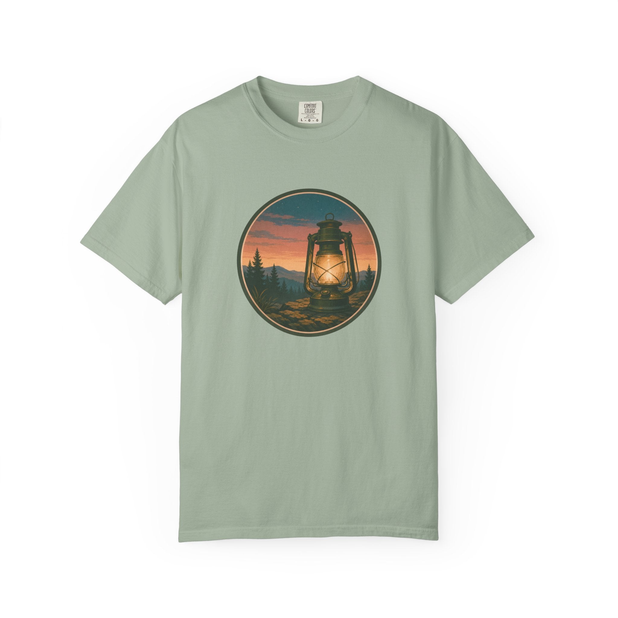 Lantern Sunset T-Shirt — Vintage Campfire Night Graphic Tee