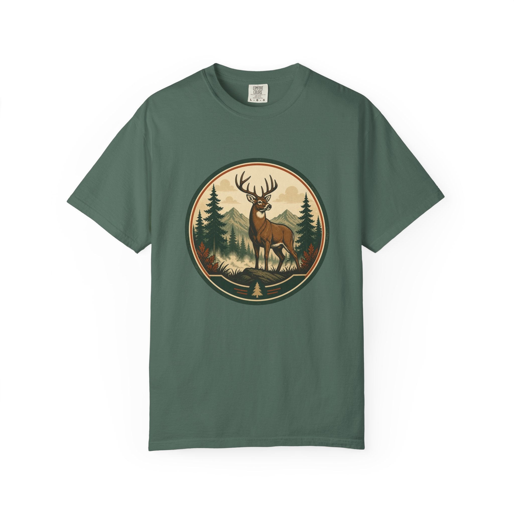 Deer Forest Badge T-Shirt – Vintage Outdoor Wildlife Graphic