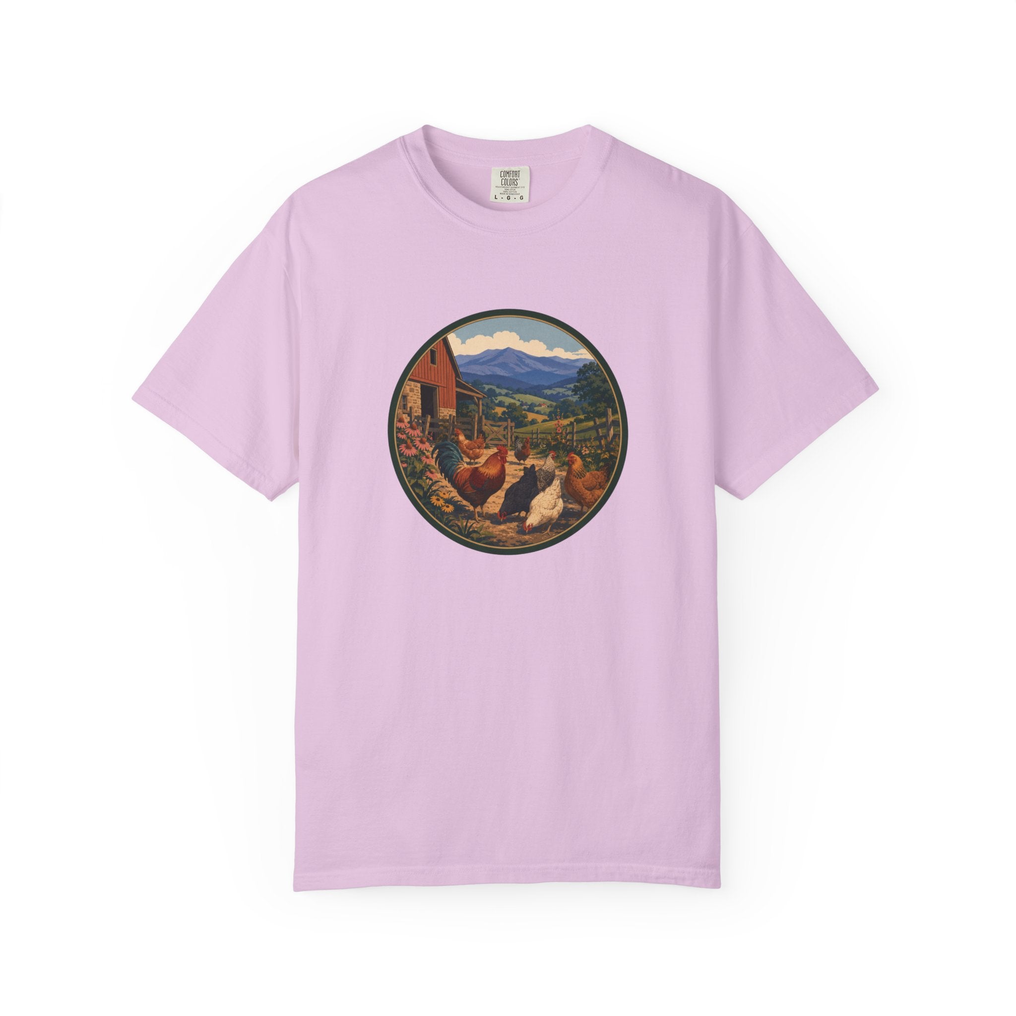 Chicken Farm Vintage Tee — Pastoral Hen Scene T-Shirt
