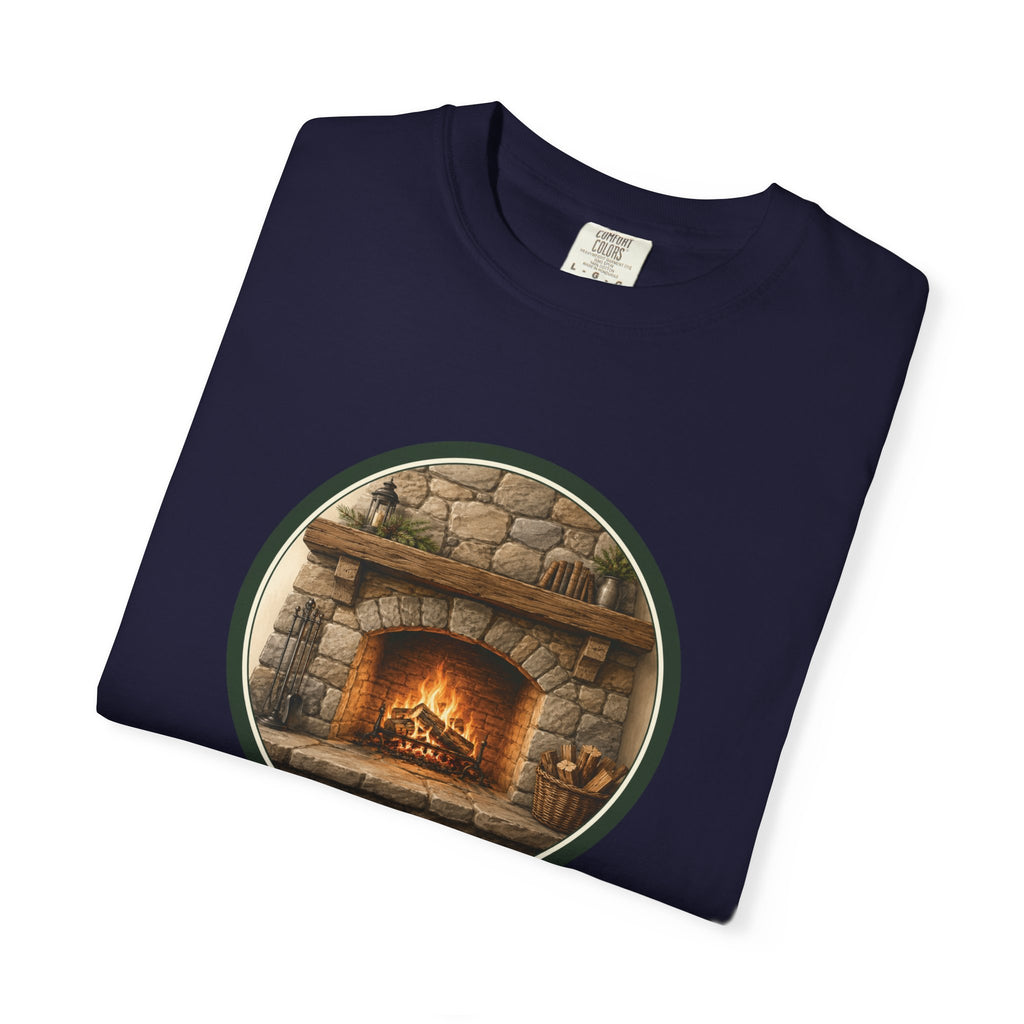 Cozy Fireplace Graphic T-Shirt — Vintage Hearth Circle Design