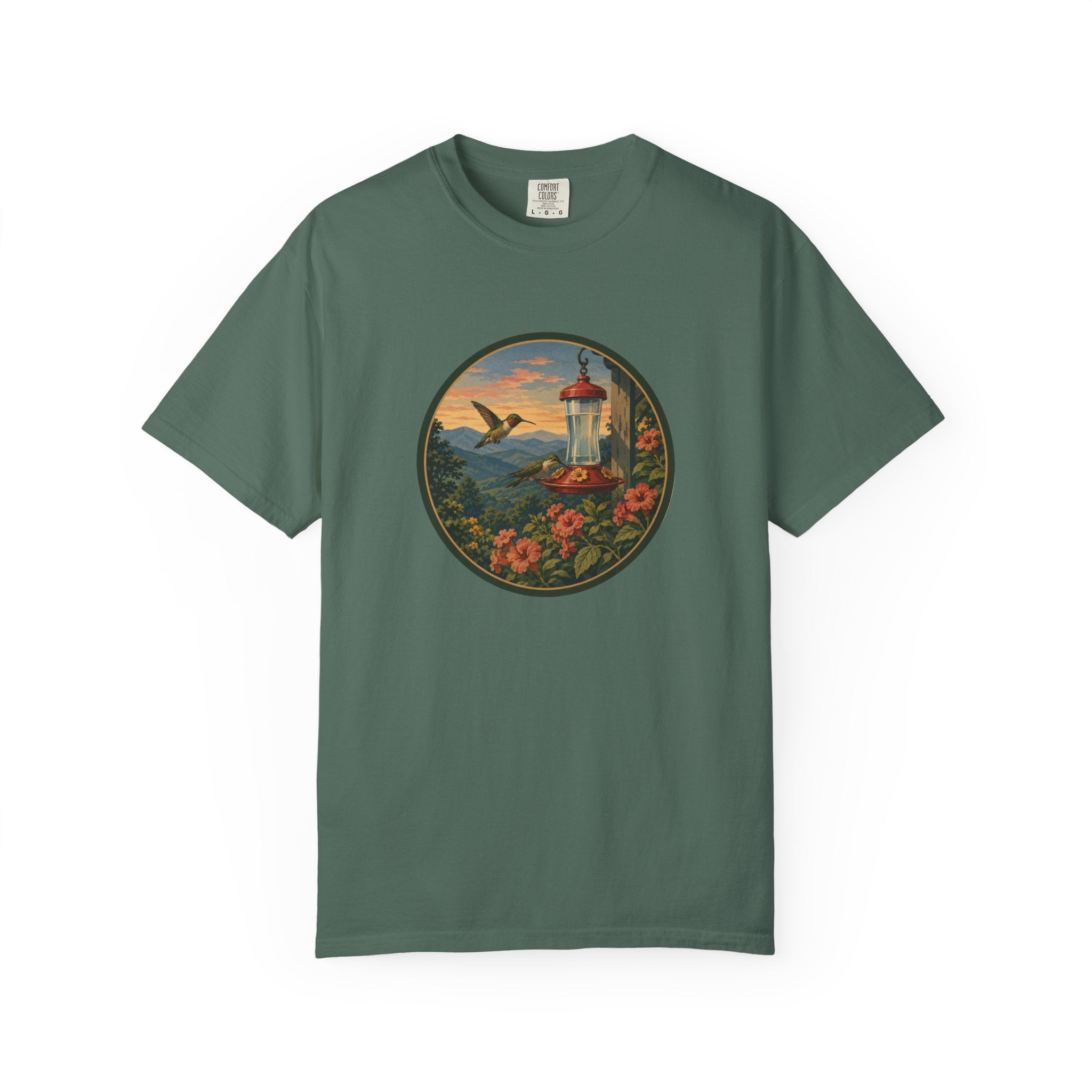 Hummingbird Sunset T-Shirt — Vintage Floral Graphic Tee