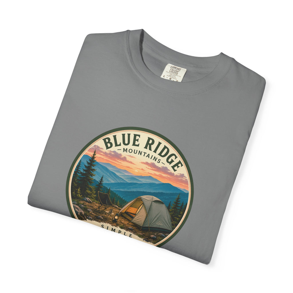 Blue Ridge Mountains Camping T-Shirt — Vintage Scenic Camp Graphic