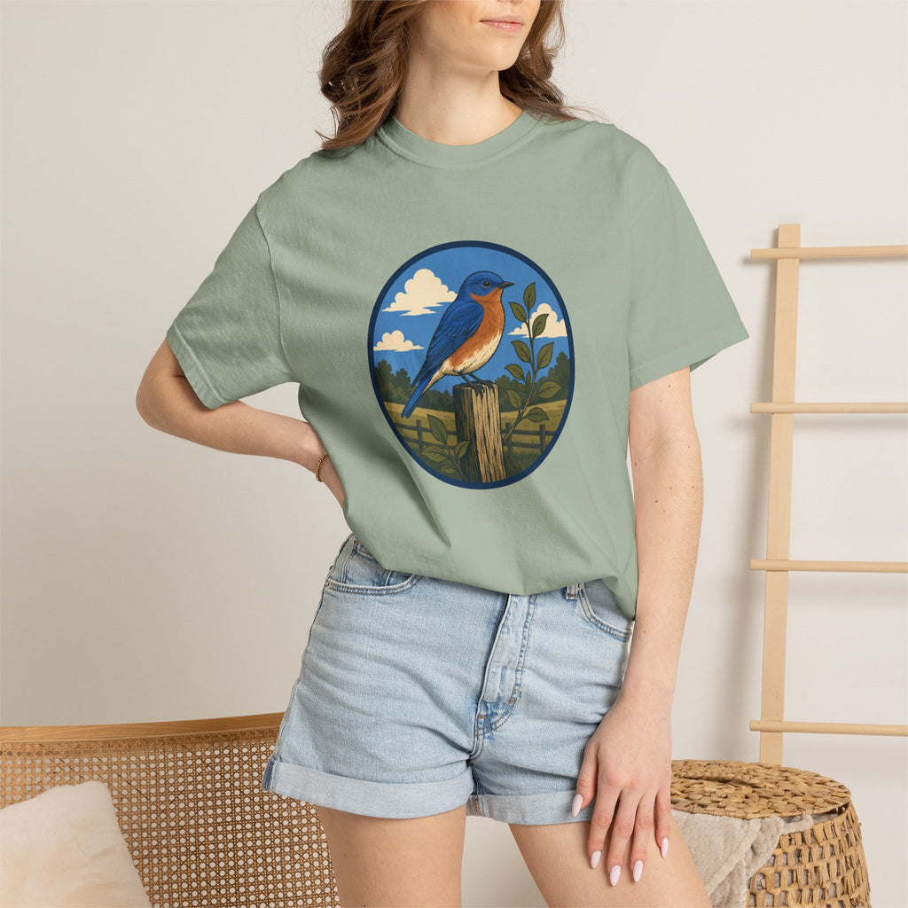 Eastern Bluebird Circle Tee — Vintage Birdwatching Graphic T-Shirt