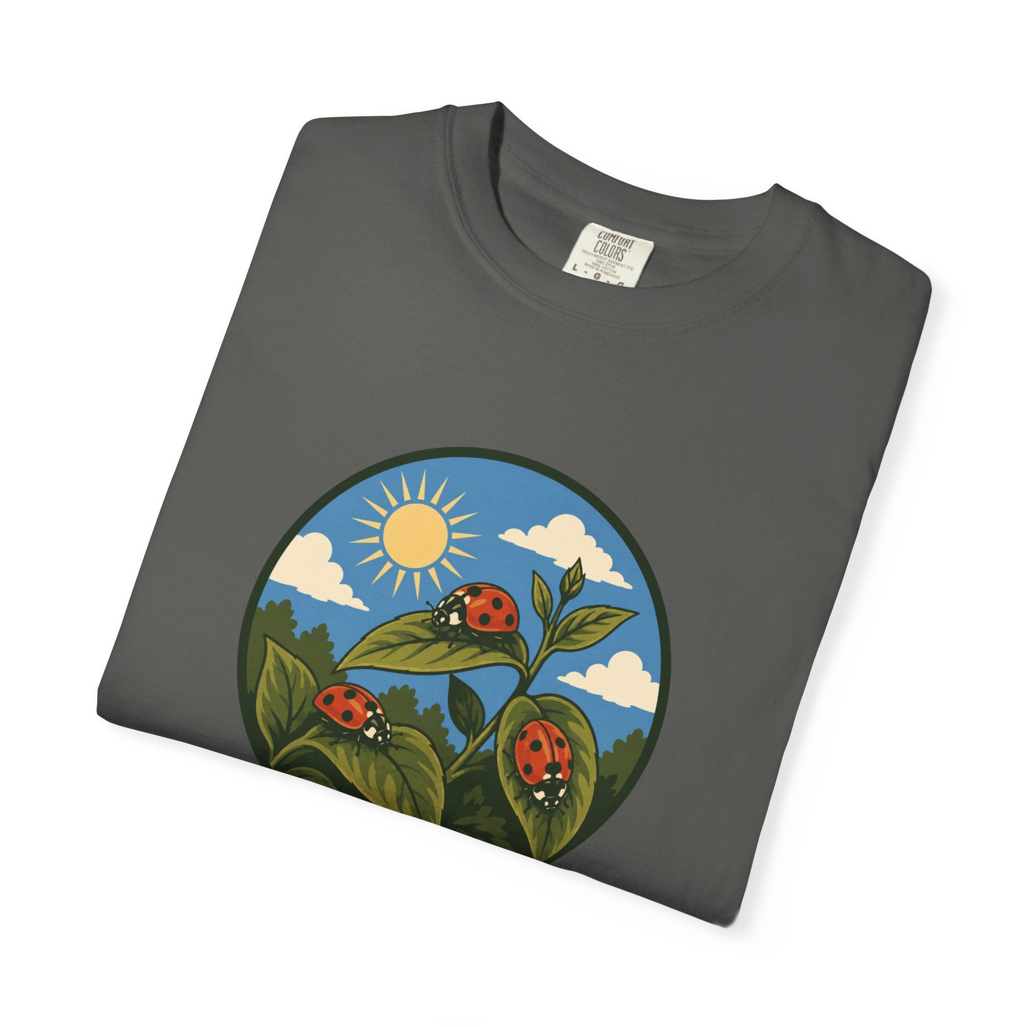 Ladybug Garden T-Shirt — Floral Nature Graphic Tee