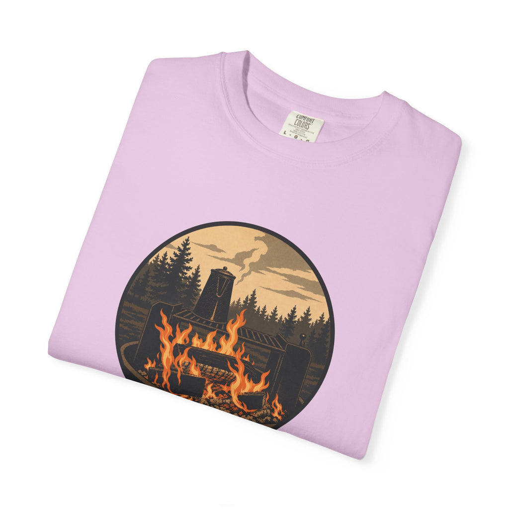 Campfire Forest T-Shirt — Retro Mountain Bonfire Graphic