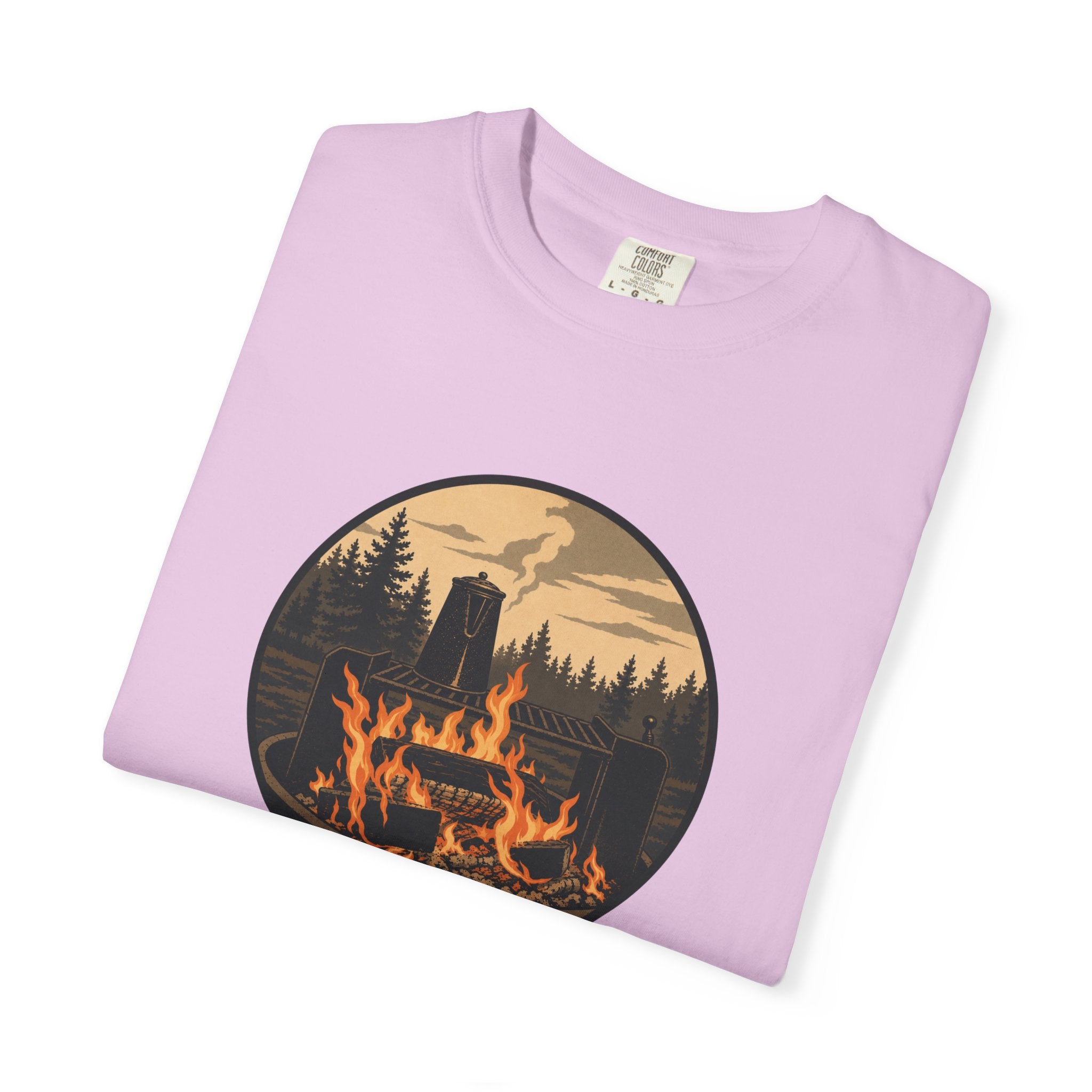 Campfire Forest T-Shirt — Retro Mountain Bonfire Graphic