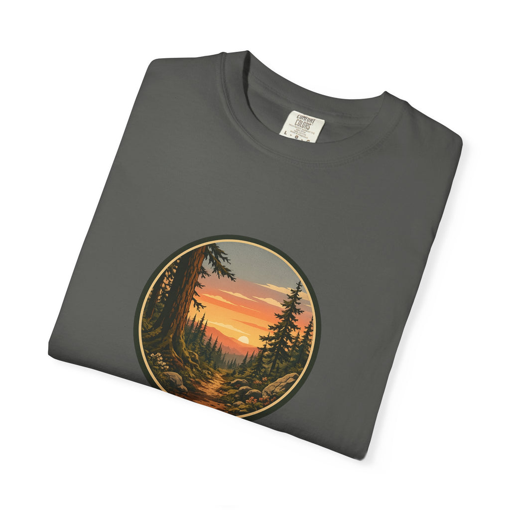 Sunset Hiking Trail Circle T-Shirt — Scenic Mountain Trail Tee