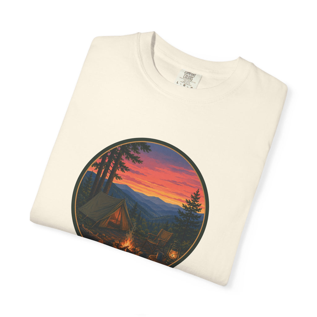 Camping Sunset T-Shirt — Vintage Campfire Scene Tee