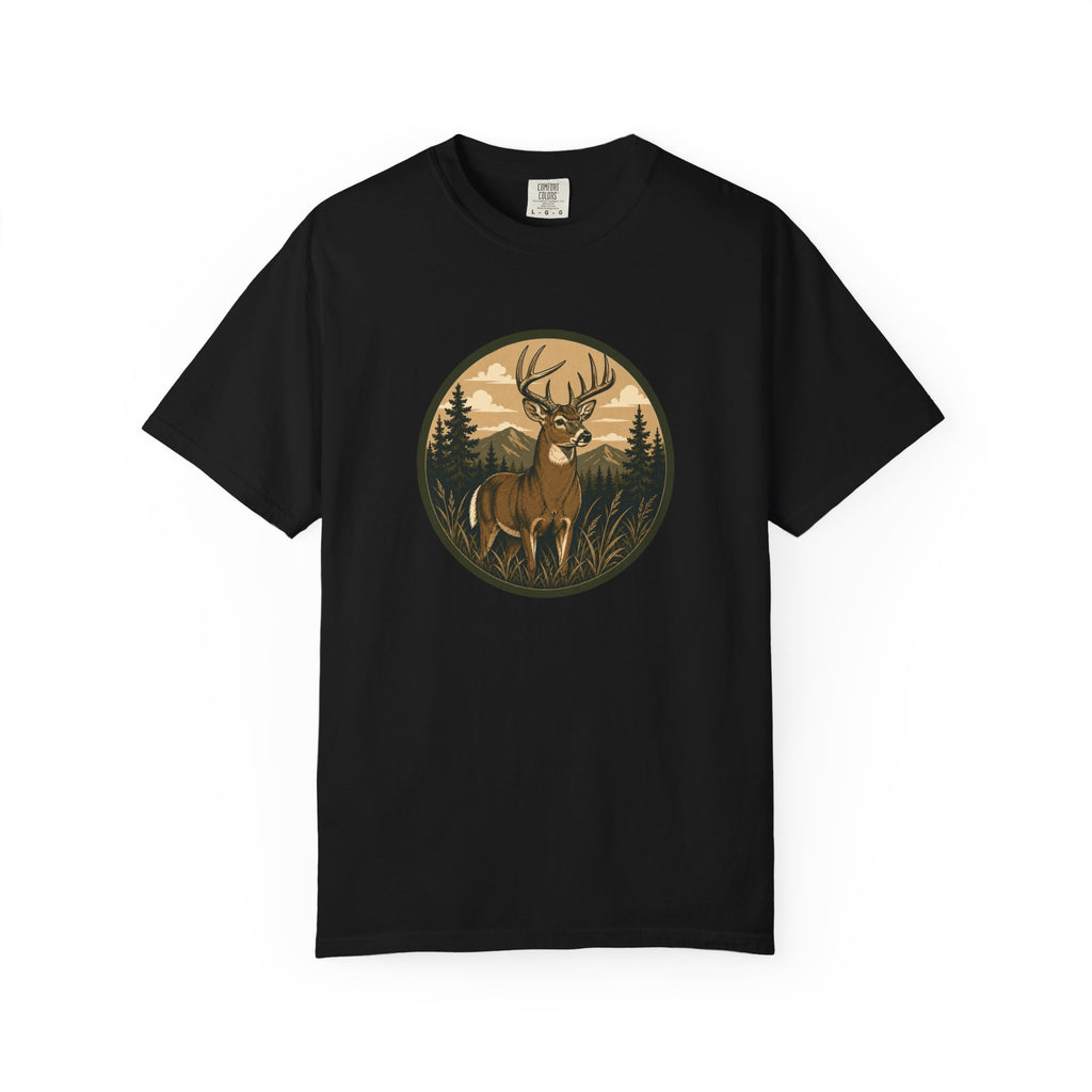 Buck in the Pines T-Shirt — Vintage Deer Forest Graphic Tee