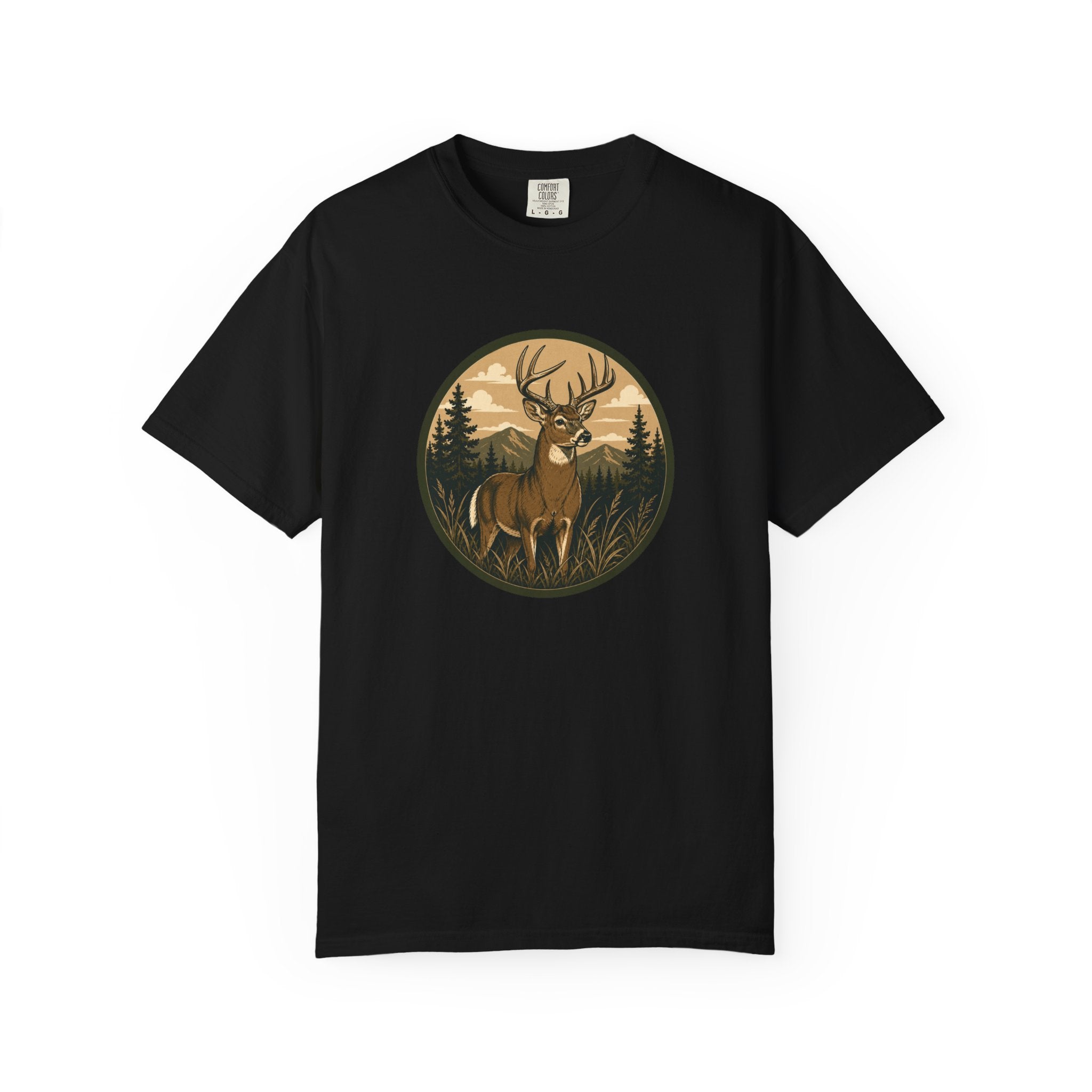 Buck in the Pines T-Shirt — Vintage Deer Forest Graphic Tee