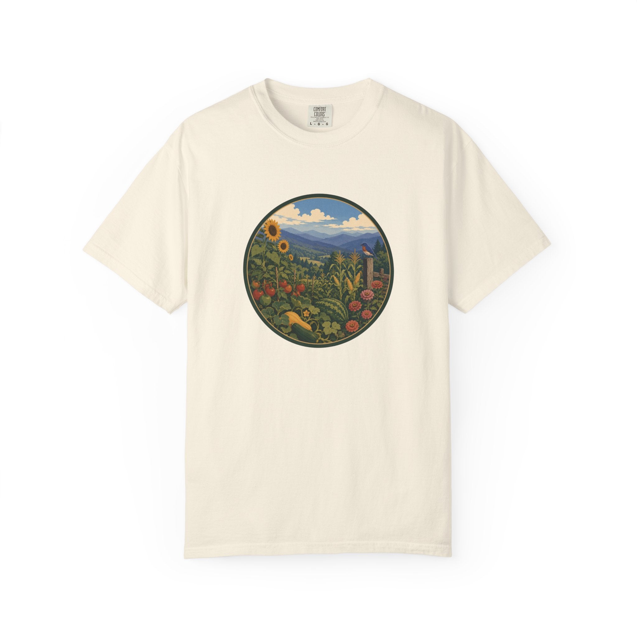 Scenic Garden Circle T-Shirt — Mountain Meadow Fresh Vegetables Graphic Tee