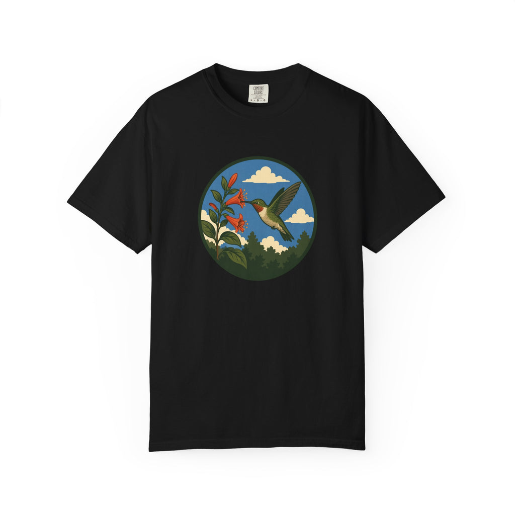 Hummingbird Circle Graphic T-Shirt — Floral Nature Tee