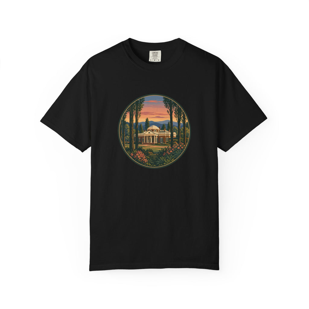 Thomas Jefferson Historic Home T-Shirt — Scenic Sunset Graphic Tee