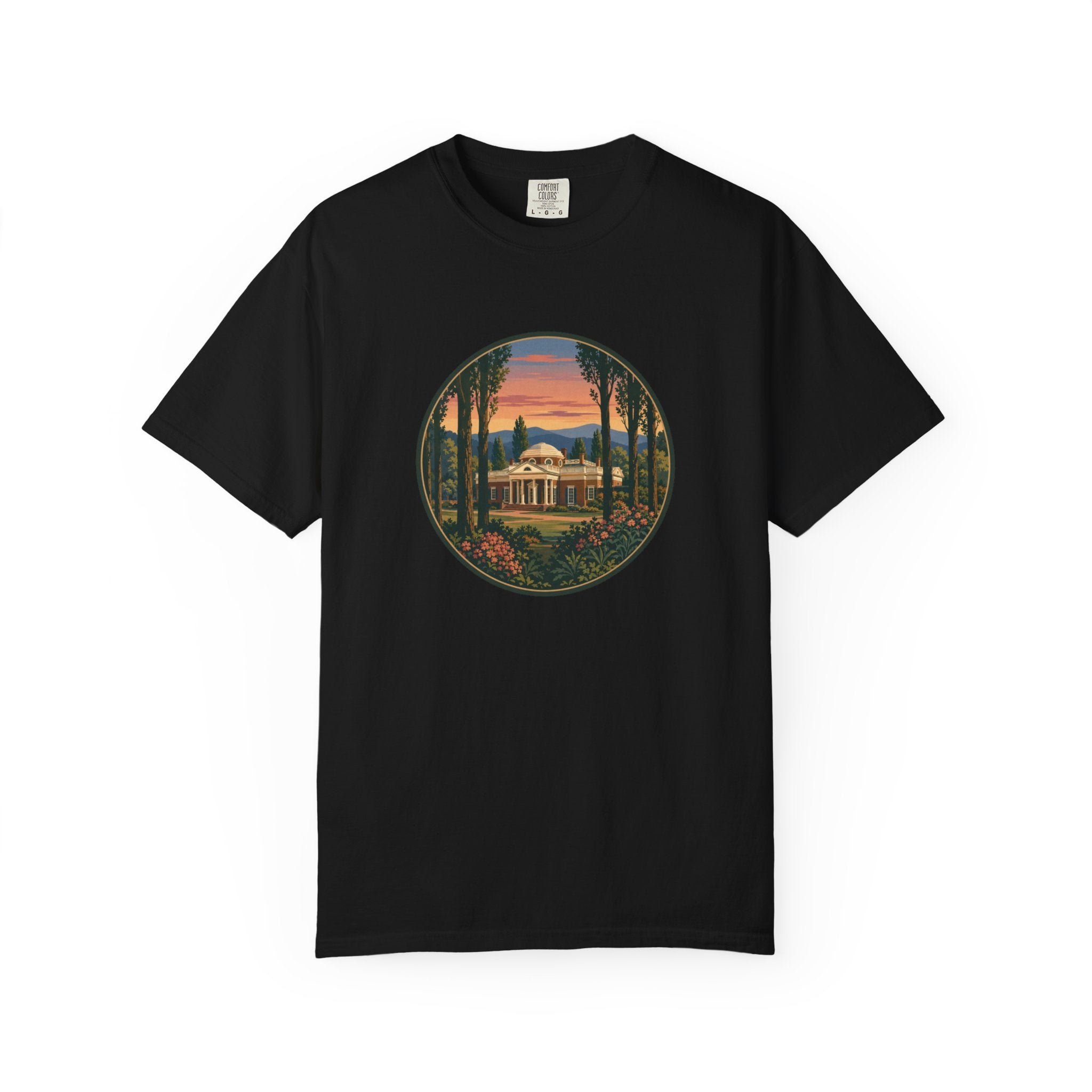 Thomas Jefferson Historic Home T-Shirt — Scenic Sunset Graphic Tee
