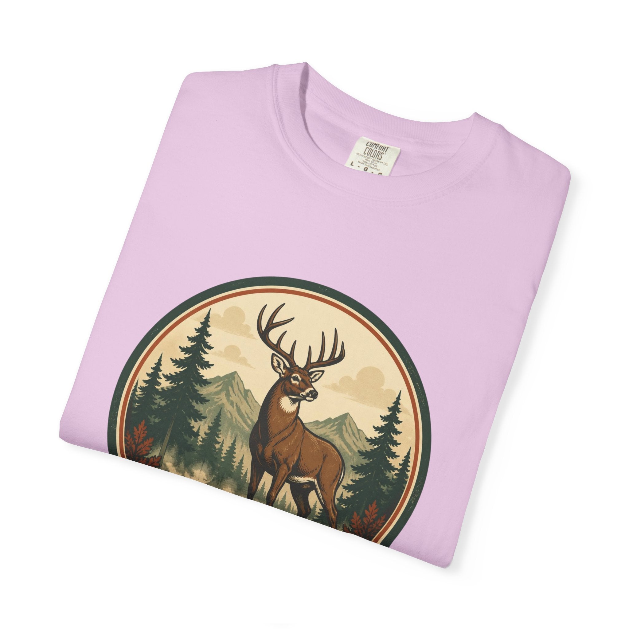 Deer Forest Badge T-Shirt – Vintage Outdoor Wildlife Graphic