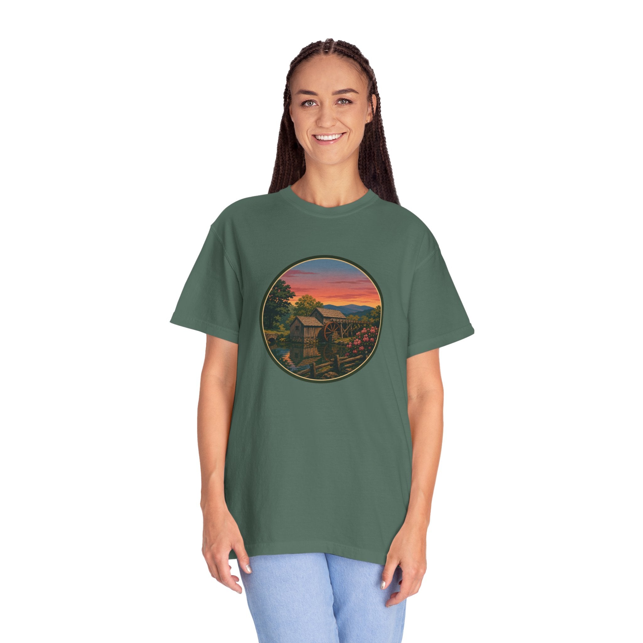 Scenic Sunset Watermill  T-Shirt