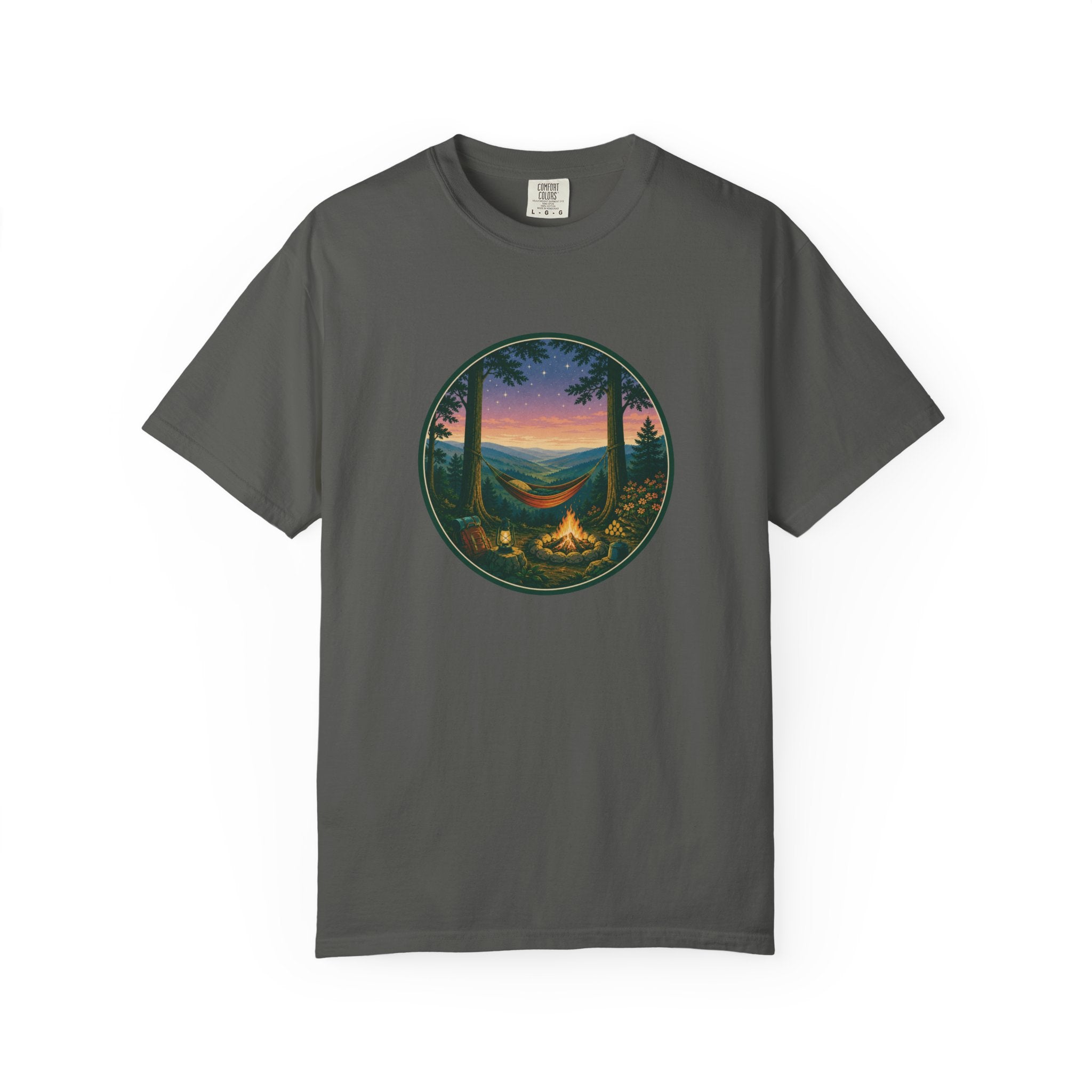 Hammock Camping Sunset T-Shirt — Bonfire Night Outdoor Graphic Tee