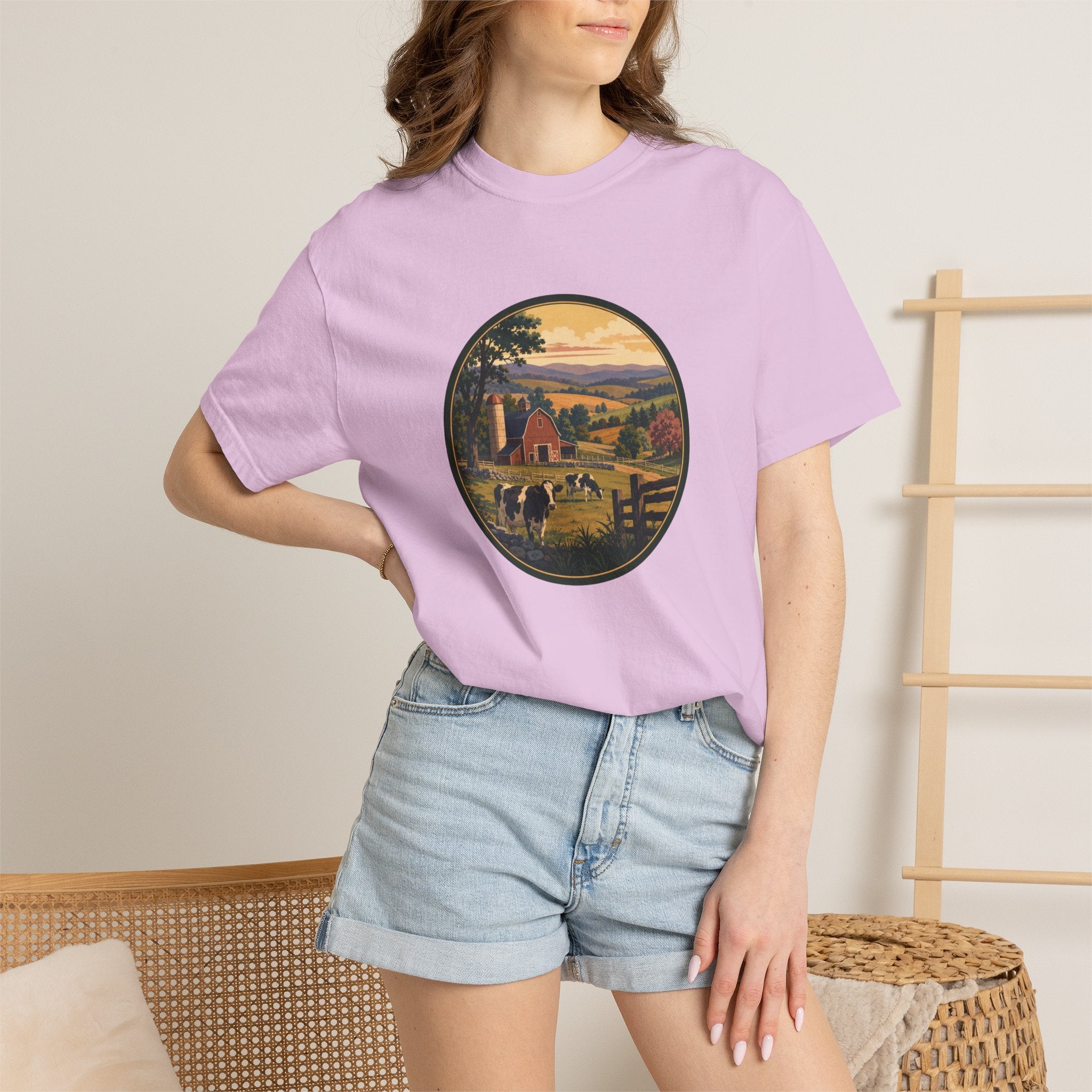Vintage Country Dairy Farm Scene T-Shirt