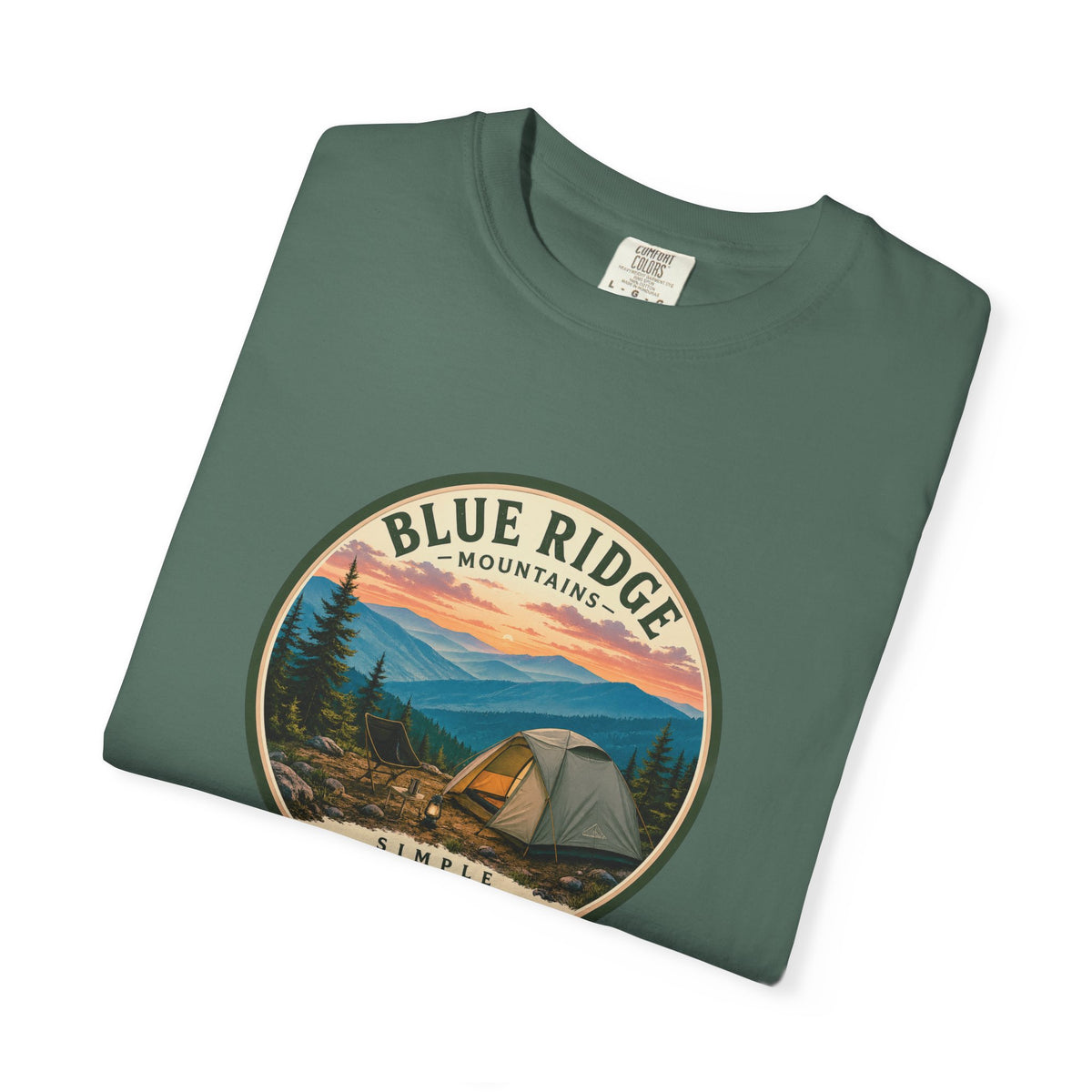 Blue Ridge Mountains Camping T-Shirt — Vintage Scenic Camp Graphic