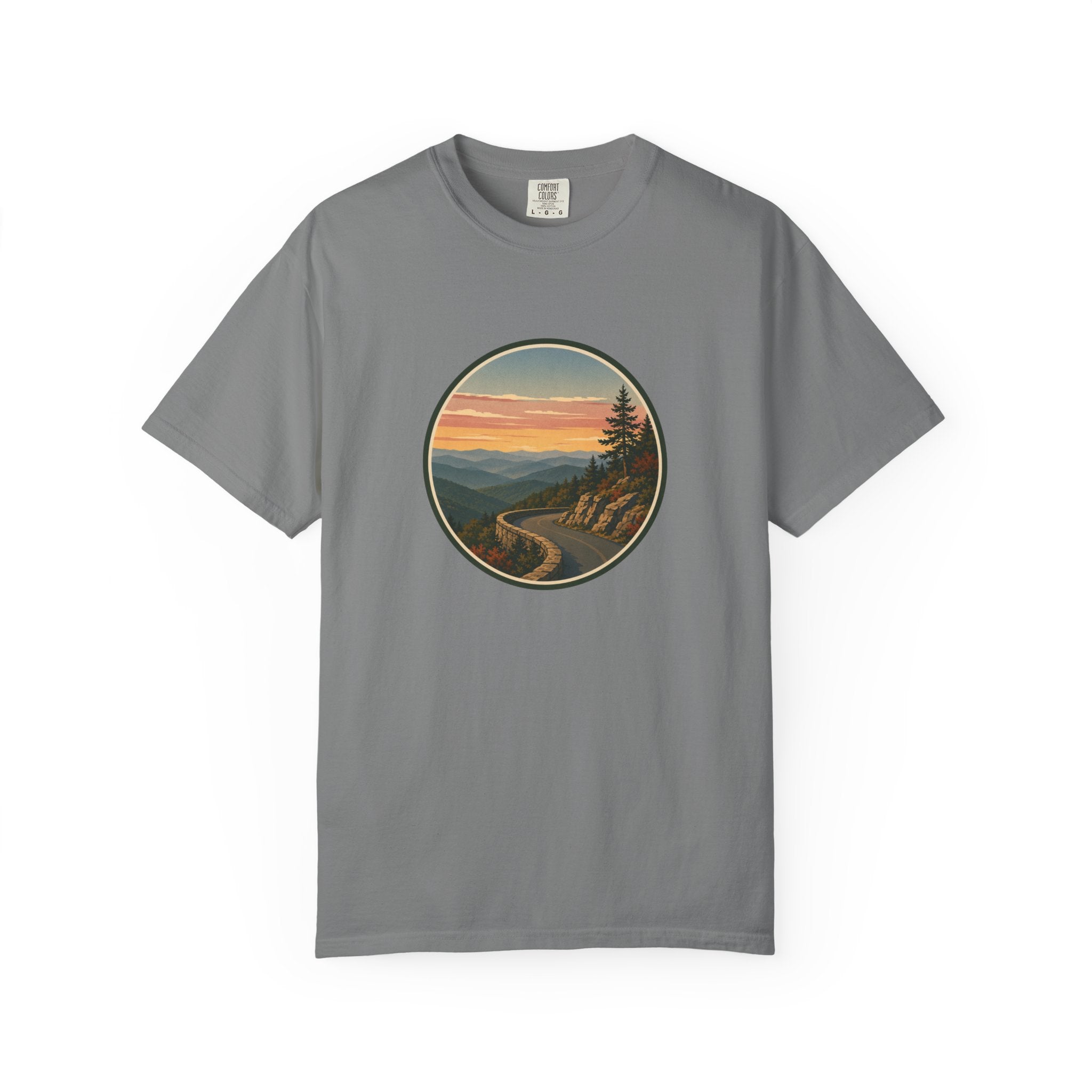Scenic Sunset Road T-Shirt — Mountain Drive Vintage Circle Graphic