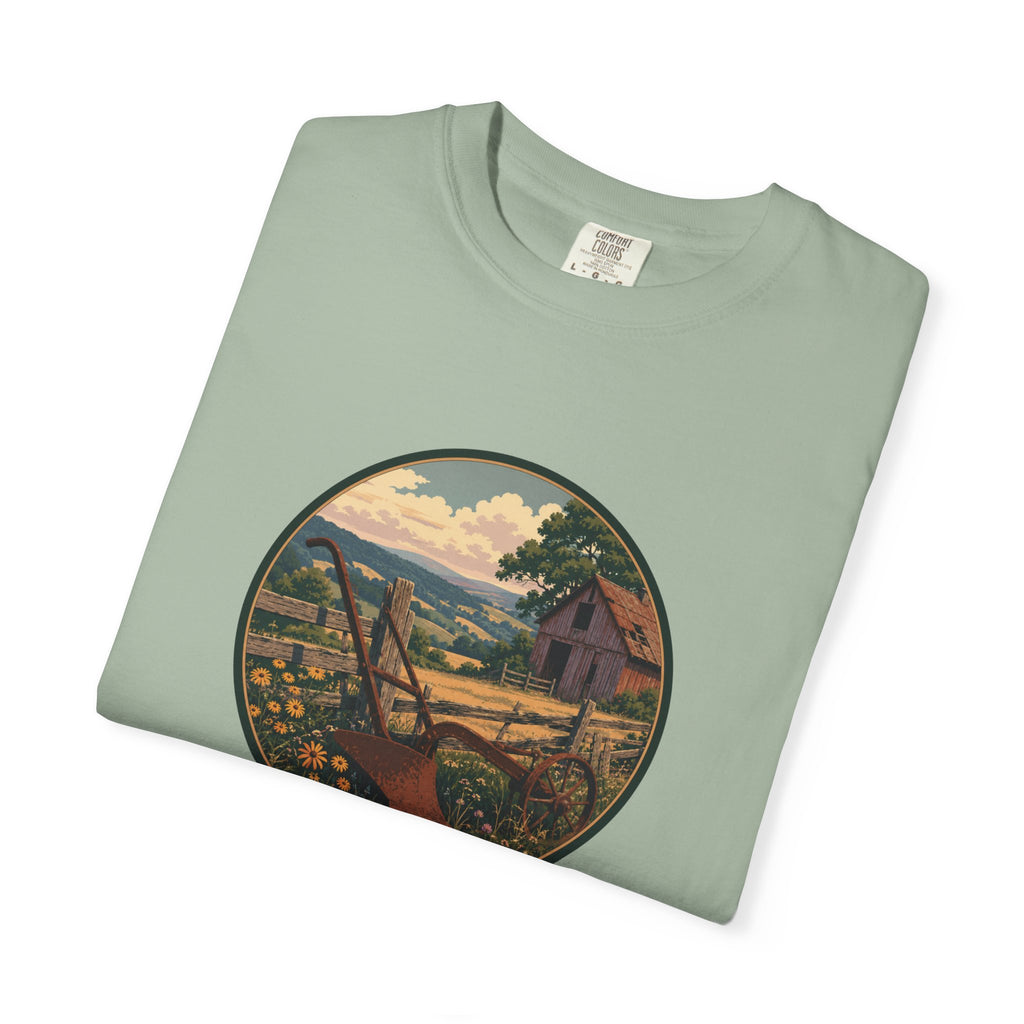 Vintage Countryside T-Shirt — Scenic Farm Landscape Graphic