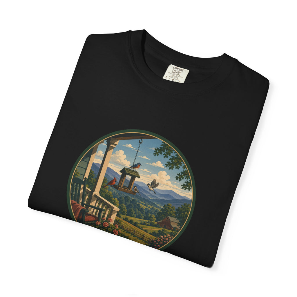 Scenic Porchview T-Shirt — Vintage Mountain Landscape Print