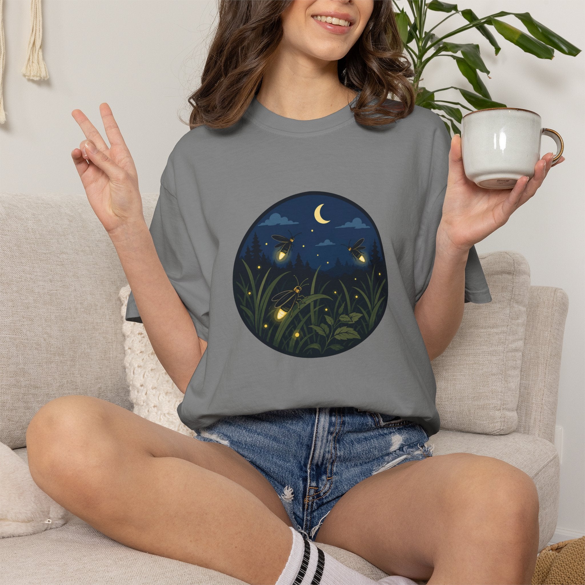Firefly Night T-Shirt — Moonlit Meadow Graphic Tee