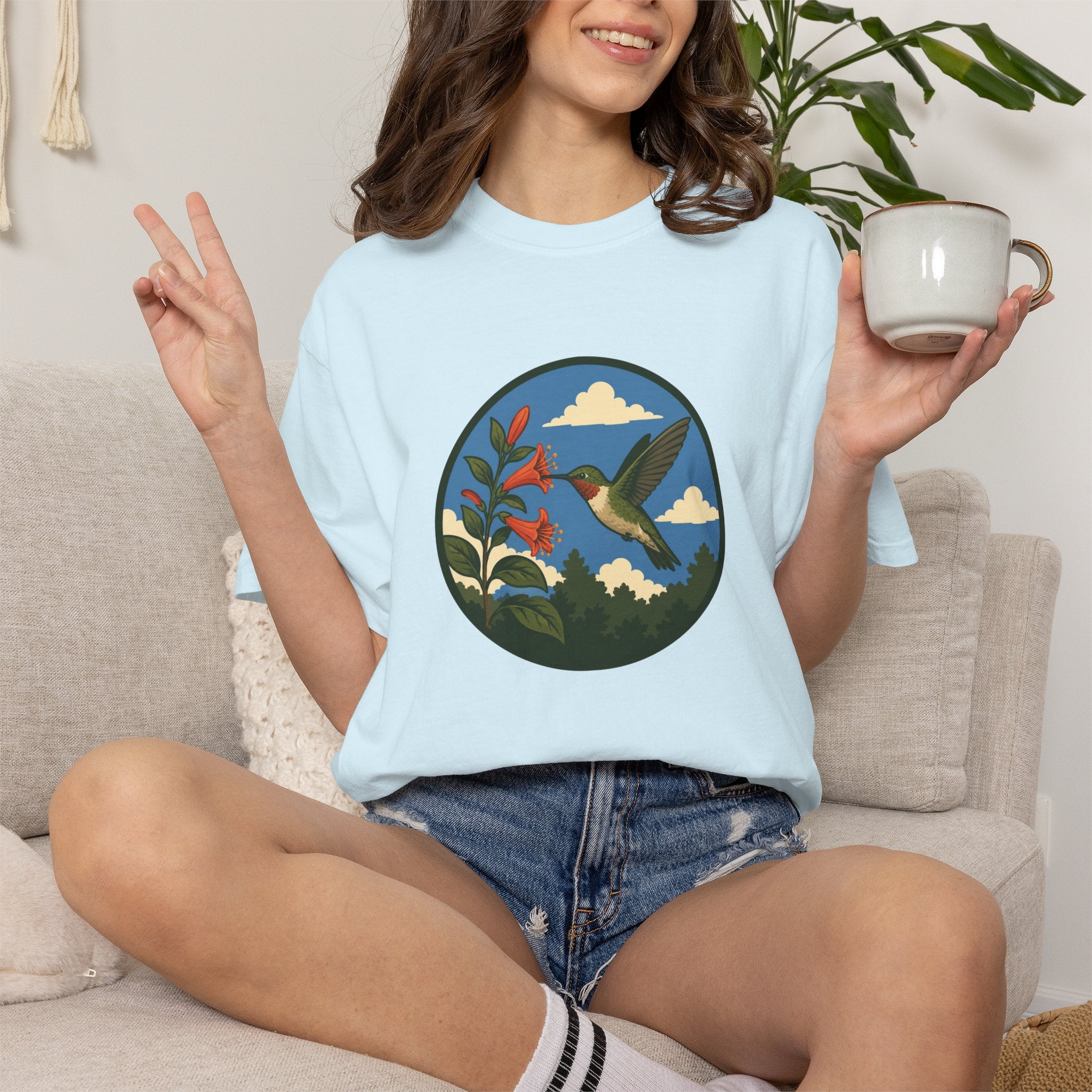Hummingbird Circle Graphic T-Shirt — Floral Nature Tee