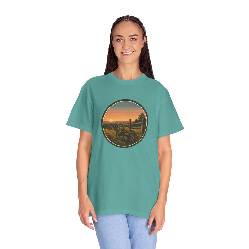 Sunset Antique Plow Landscape T-Shirt