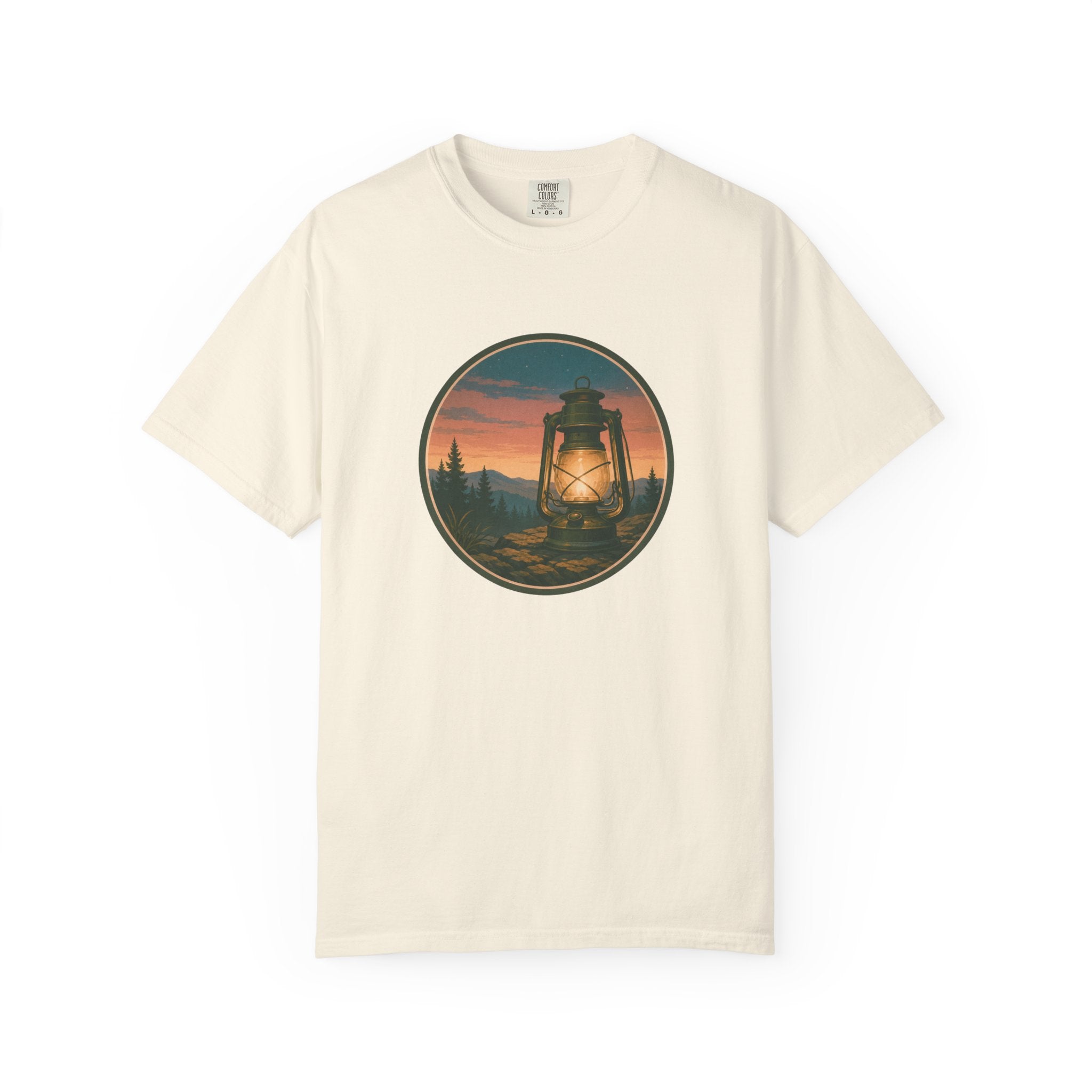 Lantern Sunset T-Shirt — Vintage Campfire Night Graphic Tee