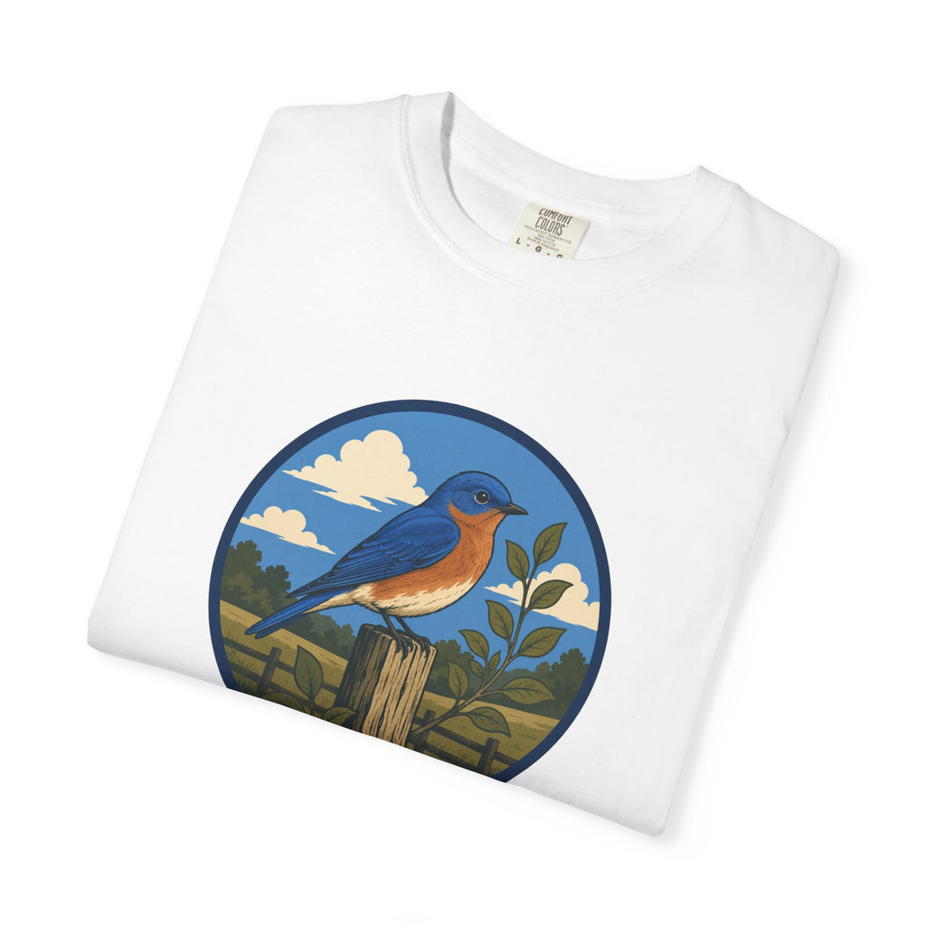 Eastern Bluebird Circle Tee — Vintage Birdwatching Graphic T-Shirt