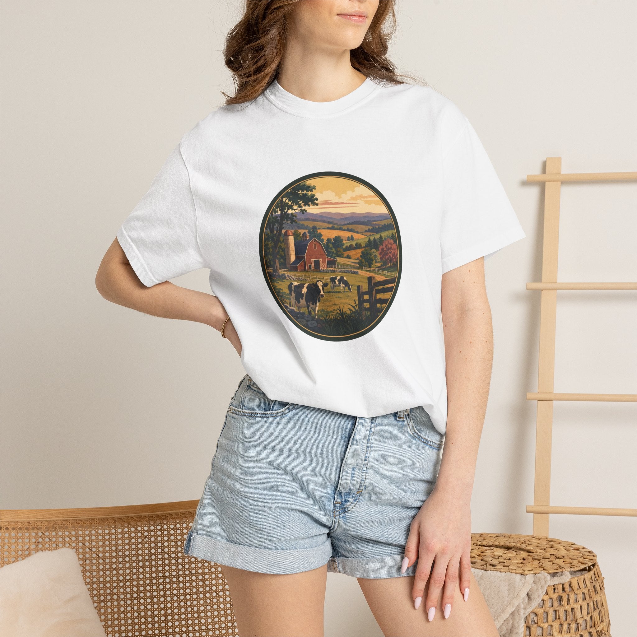 Vintage Country Dairy Farm Scene T-Shirt
