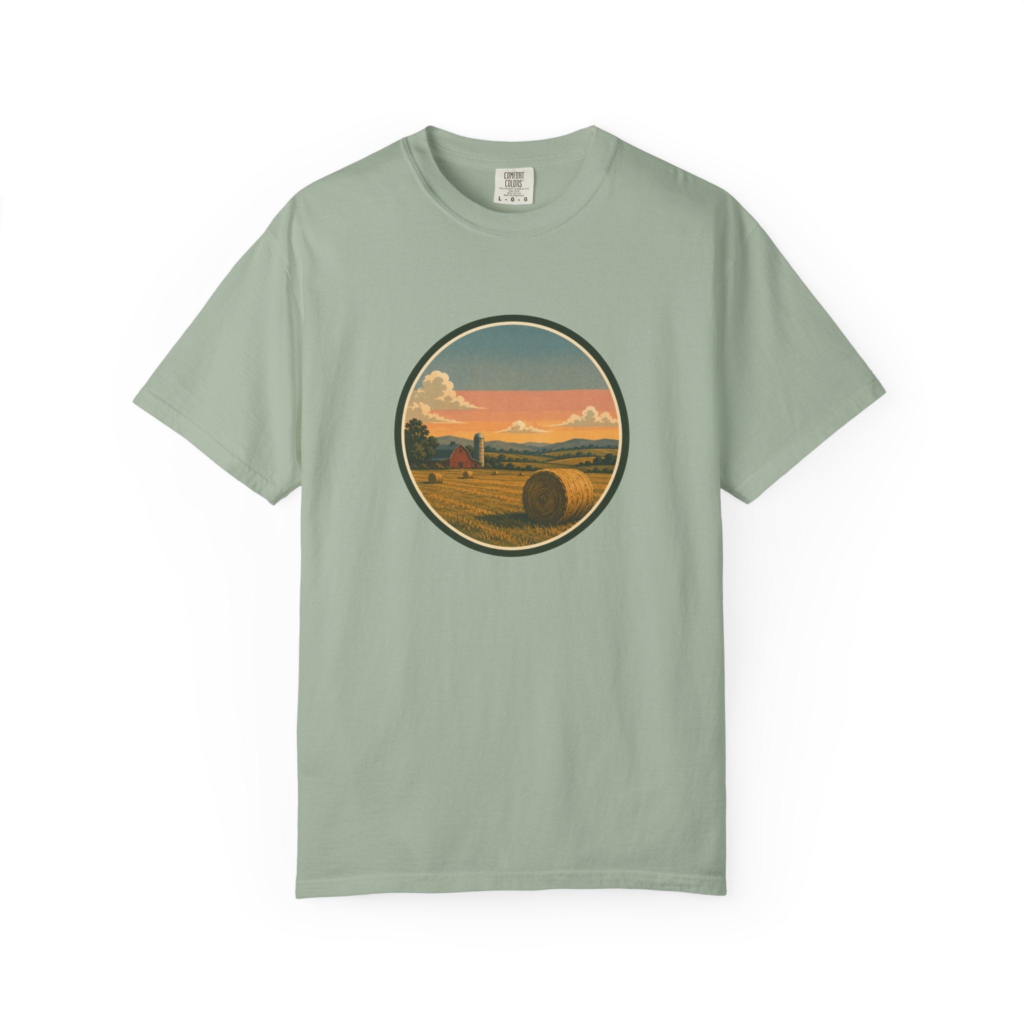 Sunset Hayfield T-Shirt — Vintage Farm Landscape Tee