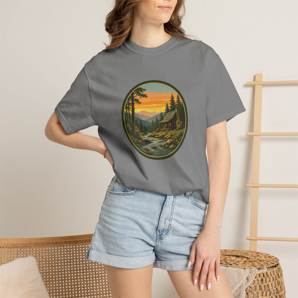 Nature Sunset River T-Shirt — Vintage Mountain Cabin Scenic Tee