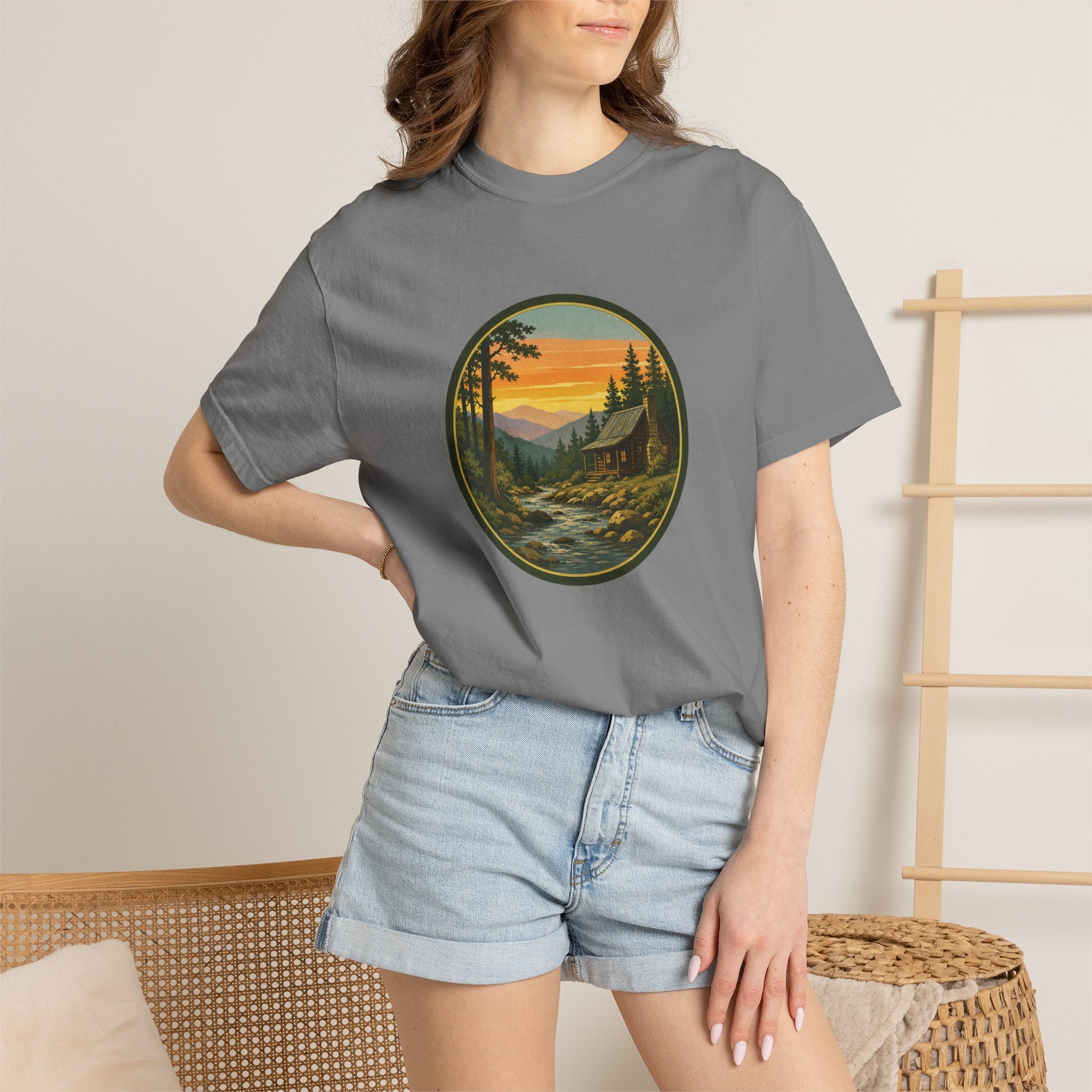 Nature Sunset River T-Shirt — Vintage Mountain Cabin Scenic Tee