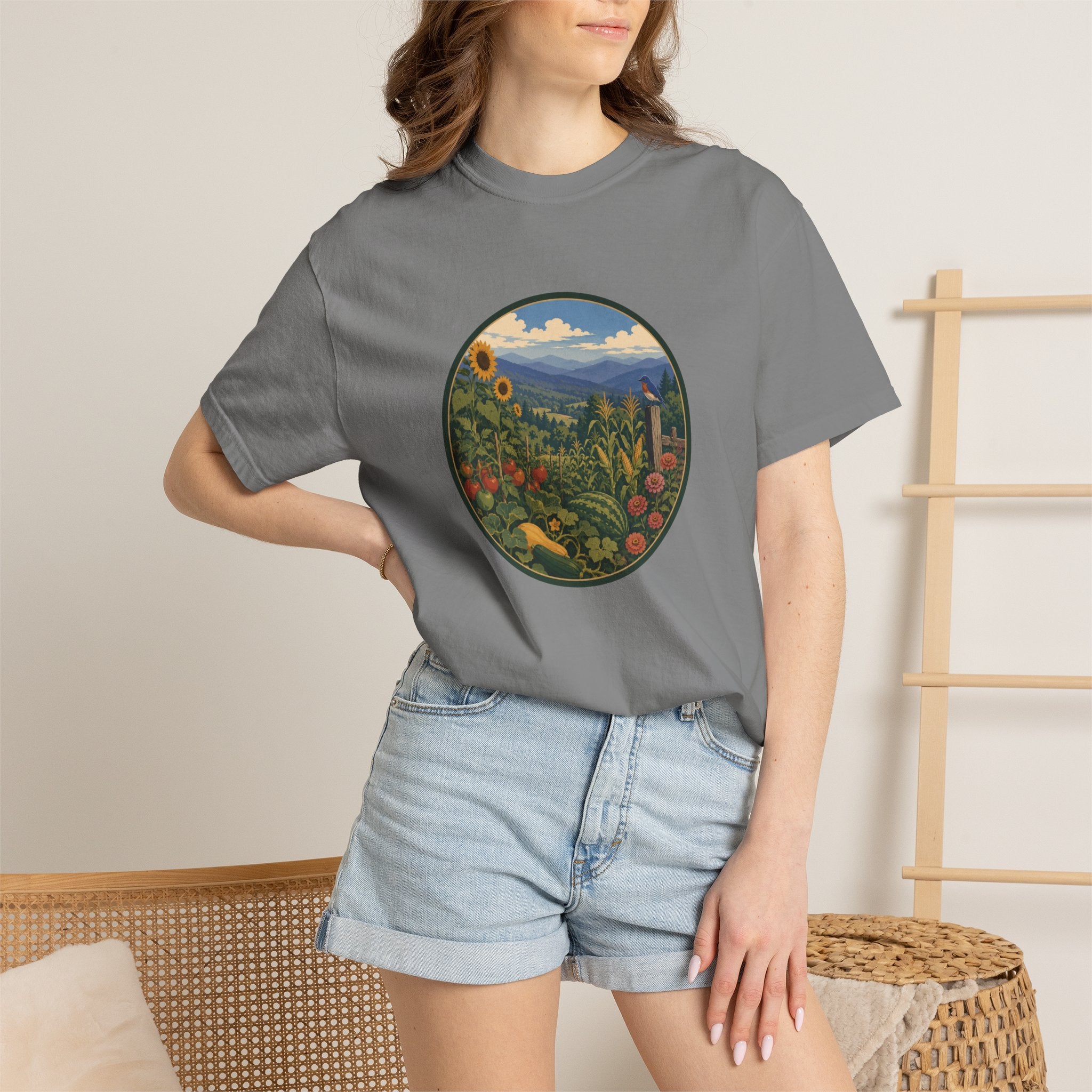 Scenic Garden Circle T-Shirt — Mountain Meadow Fresh Vegetables Graphic Tee