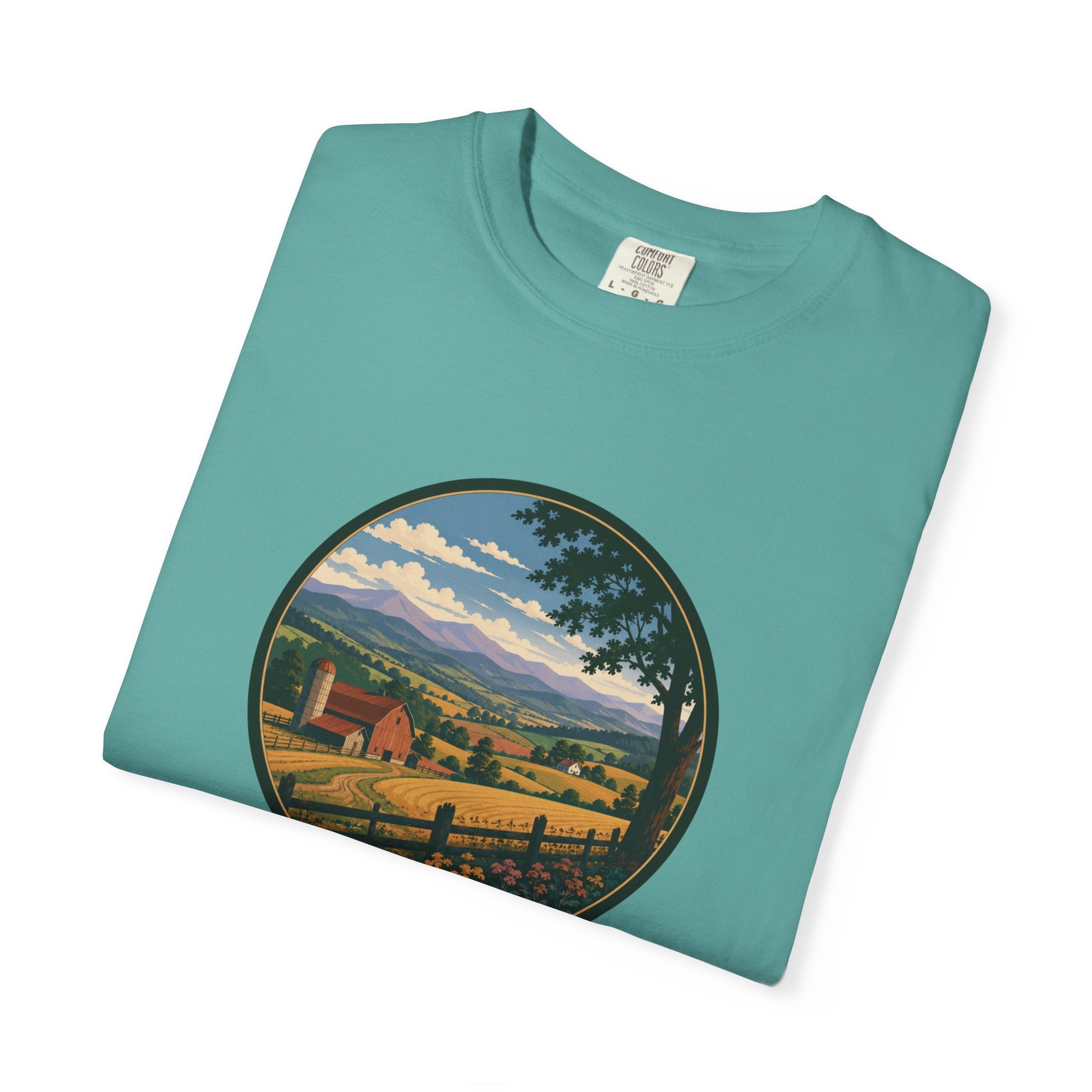 Scenic Countryside T-Shirt — Vintage Farm Landscape Graphic