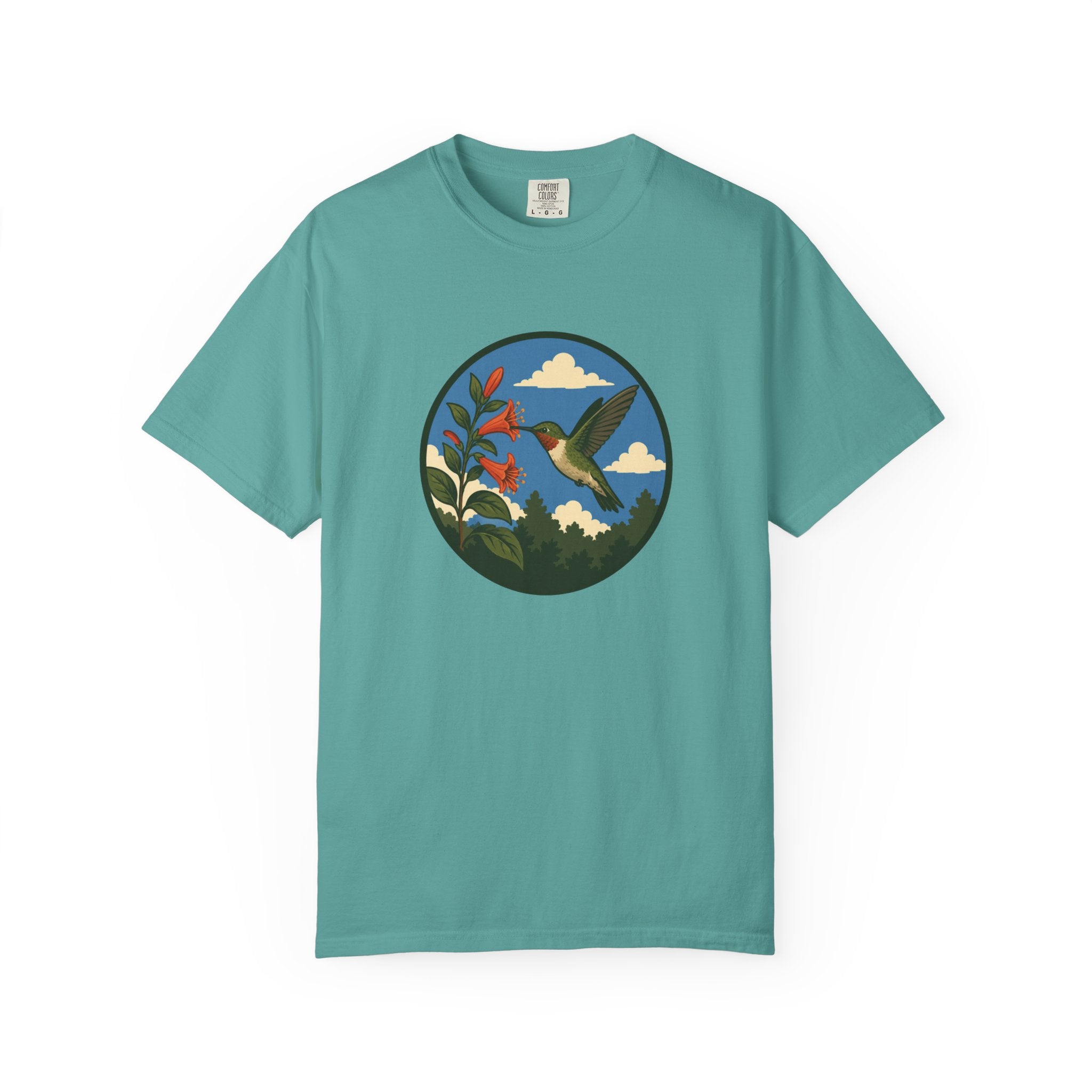 Hummingbird Circle Graphic T-Shirt — Floral Nature Tee