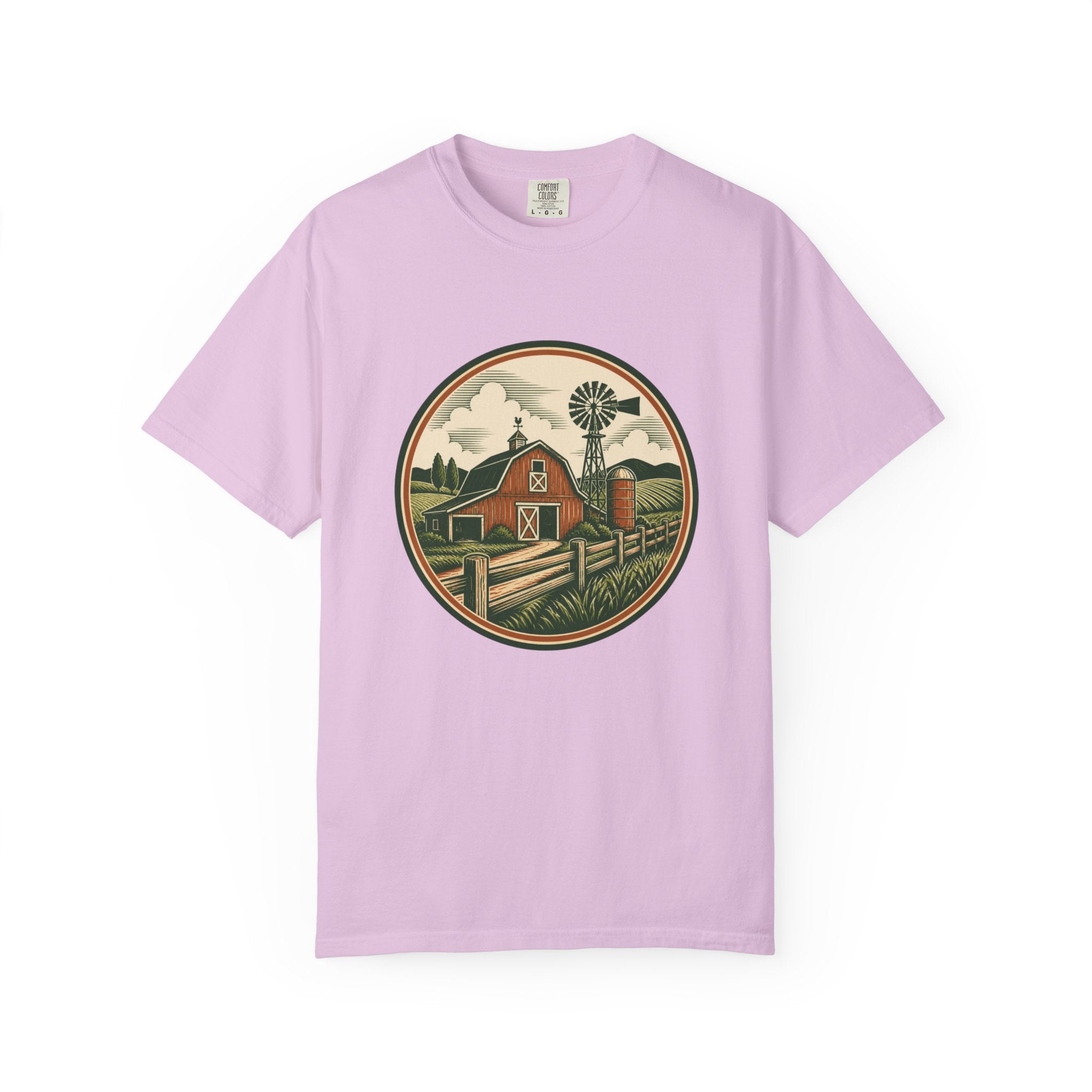 Barn & Windmill Farm T-Shirt — Vintage Rural Landscape Tee