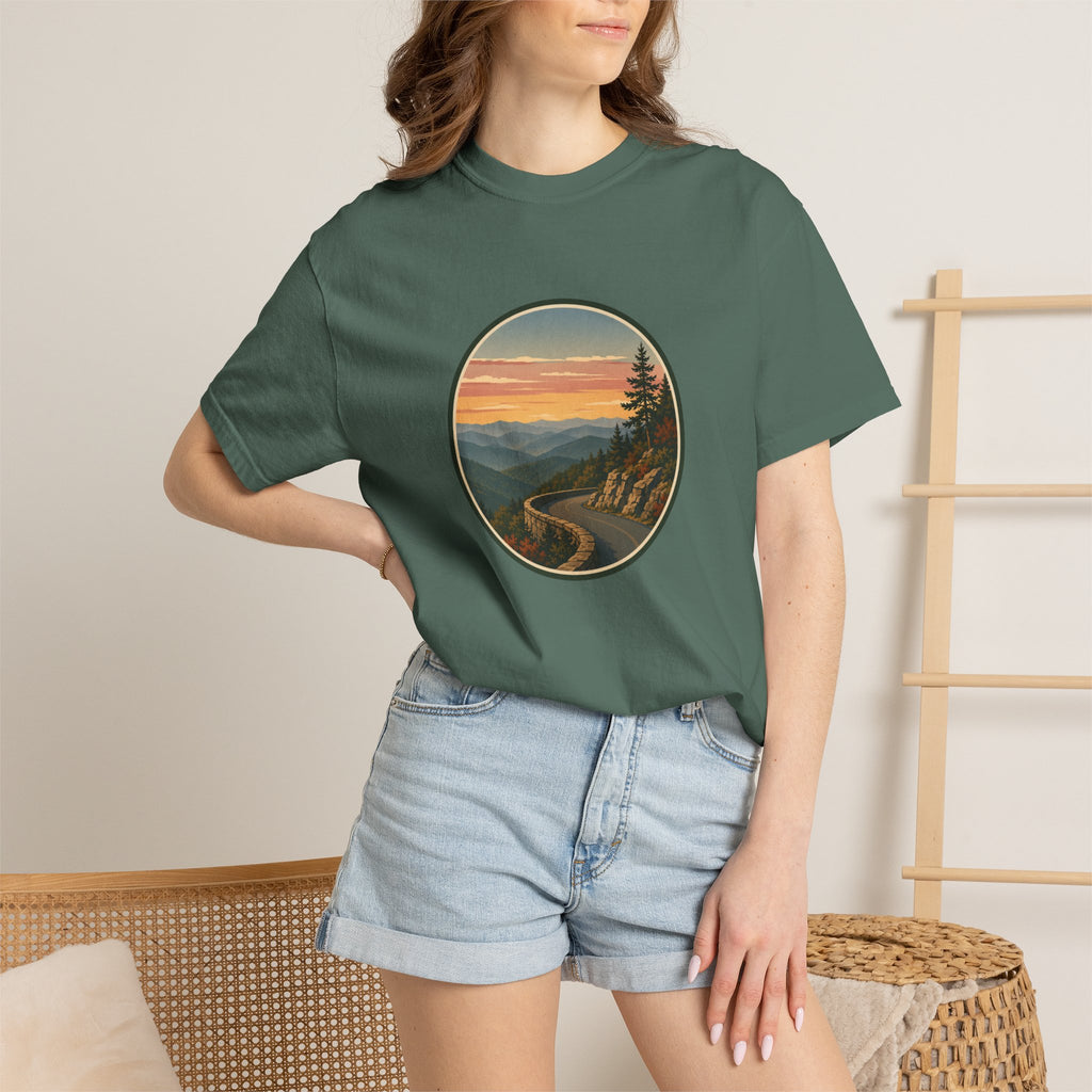 Scenic Sunset Road T-Shirt — Mountain Drive Vintage Circle Graphic