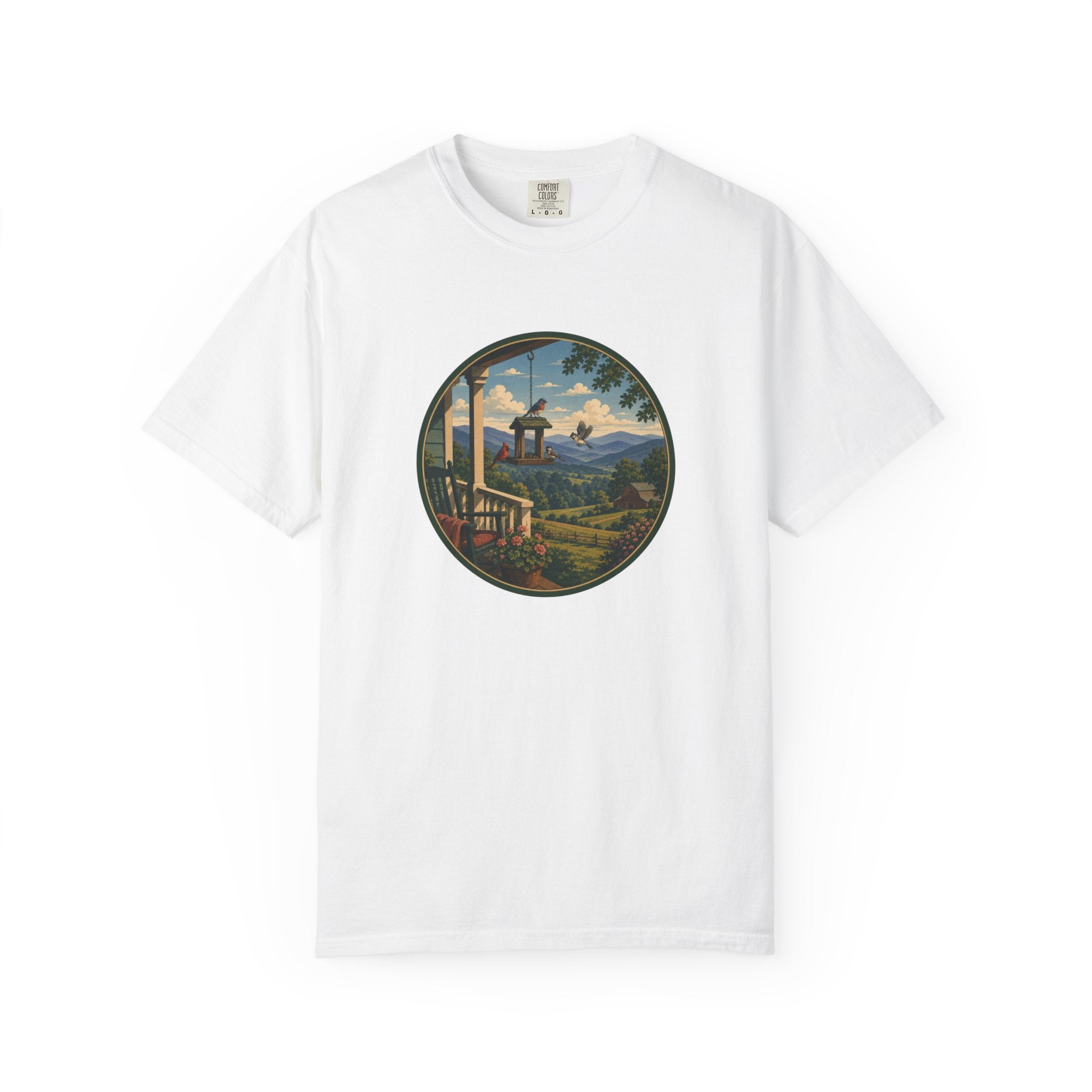 Scenic Porchview T-Shirt — Vintage Mountain Landscape Print