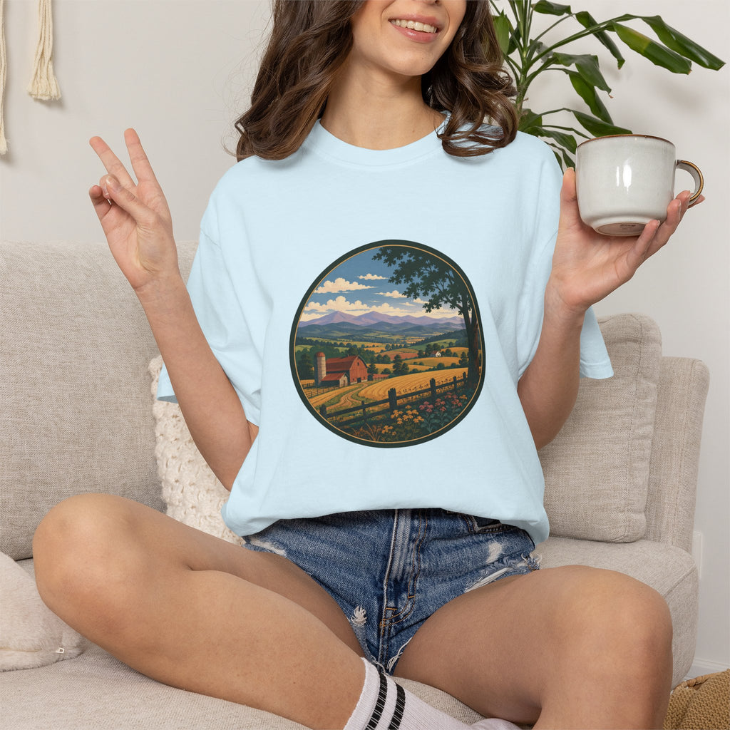 Scenic Countryside T-Shirt — Vintage Farm Landscape Graphic