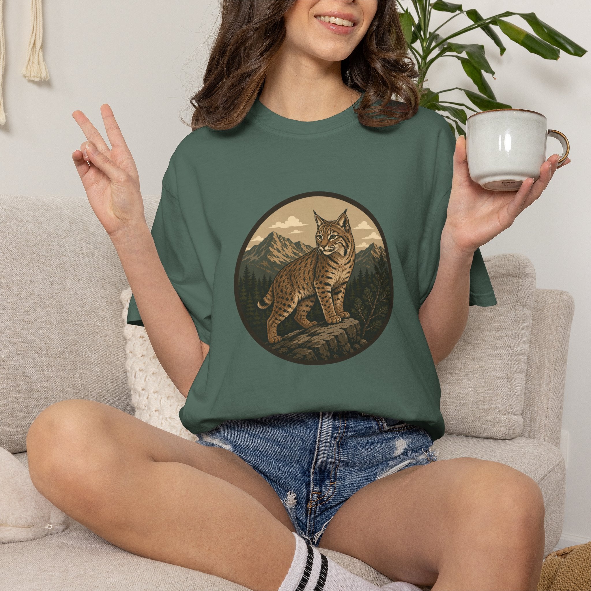 Bobcat Mountain Tee — Retro Wilderness Cat Graphic T-Shirt