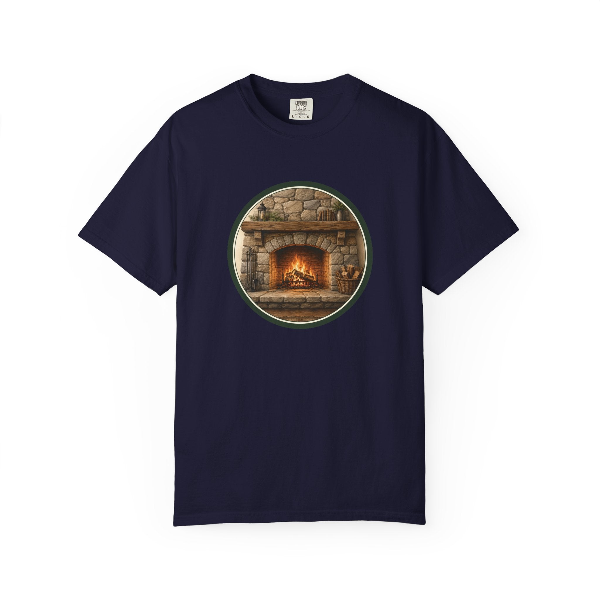 Cozy Fireplace Graphic T-Shirt — Vintage Hearth Circle Design