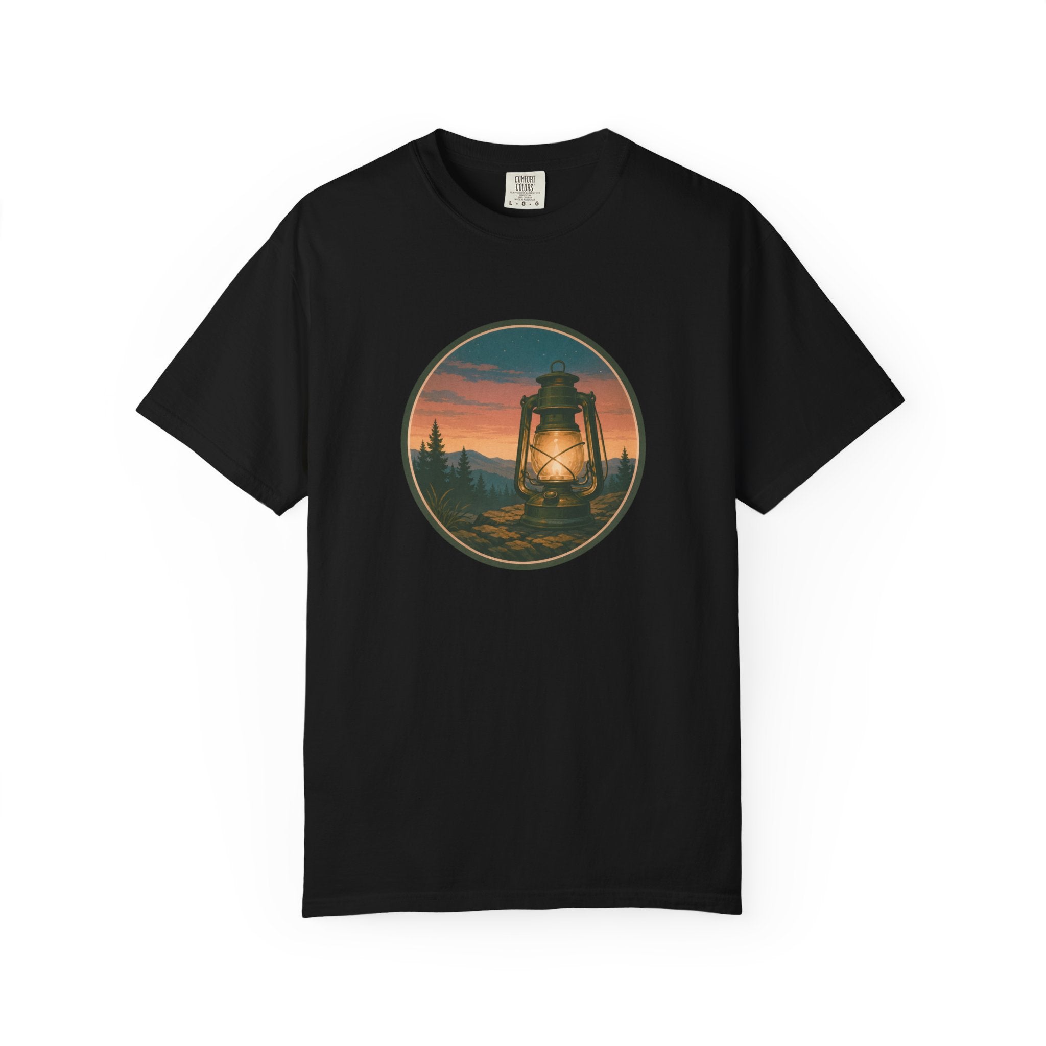 Lantern Sunset T-Shirt — Vintage Campfire Night Graphic Tee